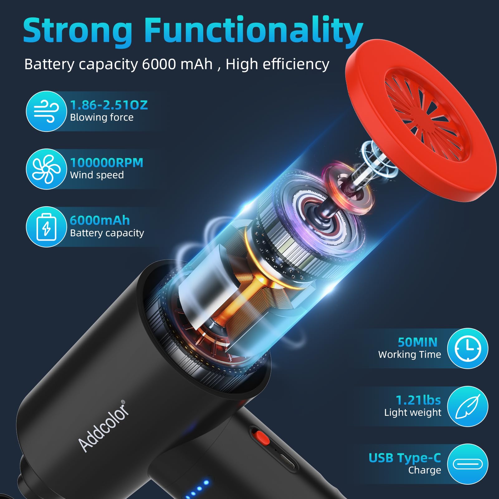 Electric Air Duster 6000mAh Battery - Cordless Keyboard Cleaner with 3 Adjustable Speeds & LED Light | Reusable Compressed Air for Computers, Electronics, Office Equipment | Perfect for PC Maintenance, Keyboard Cleaning, and Dust Removal