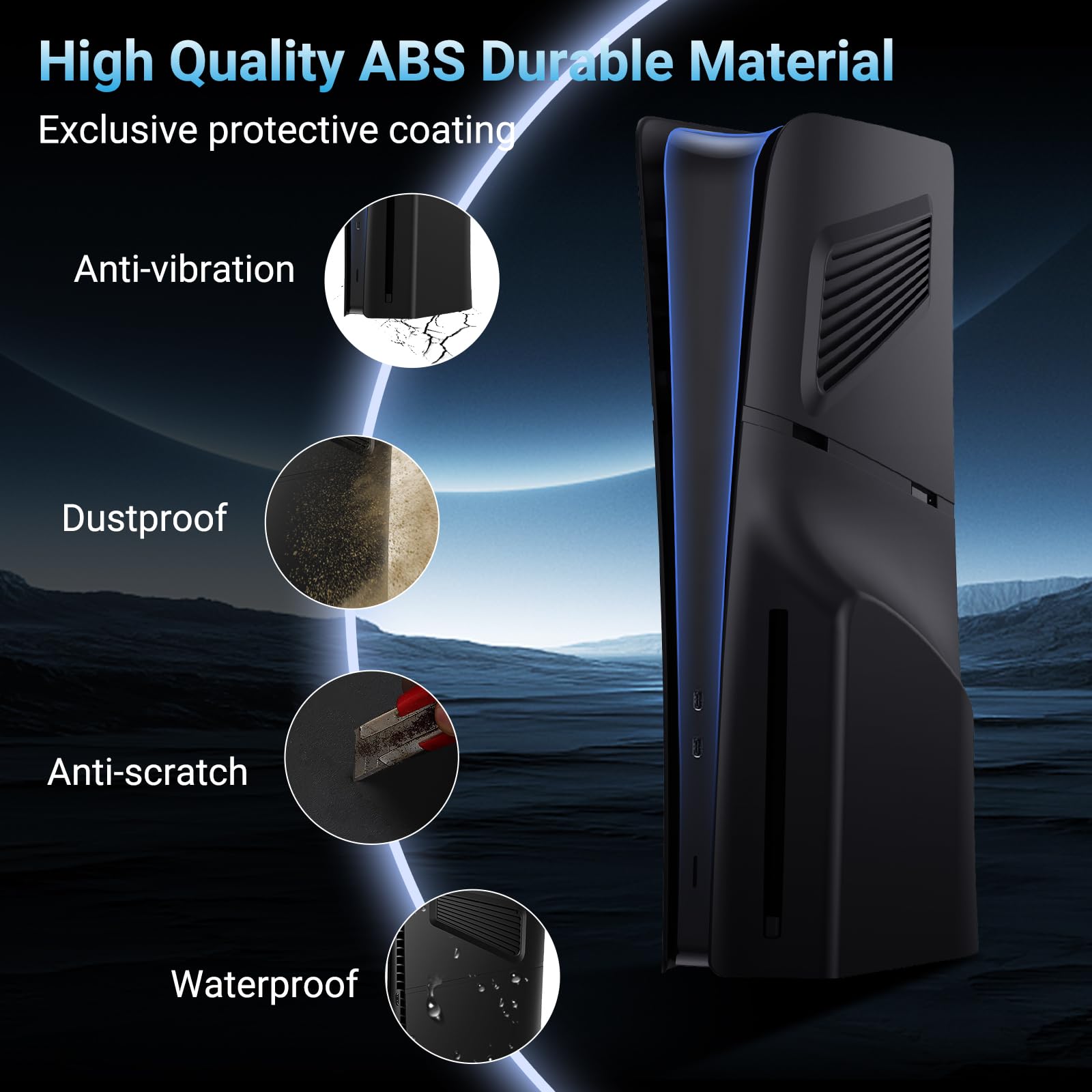 Anti-Scratch PS5 Slim Disc Edition Faceplate with Cooling Vent - Replacement Cover Shell Case for PlayStation 5 Slim - Durable Black Gaming Accessories for Enhanced Console Protection & Style Upgrade