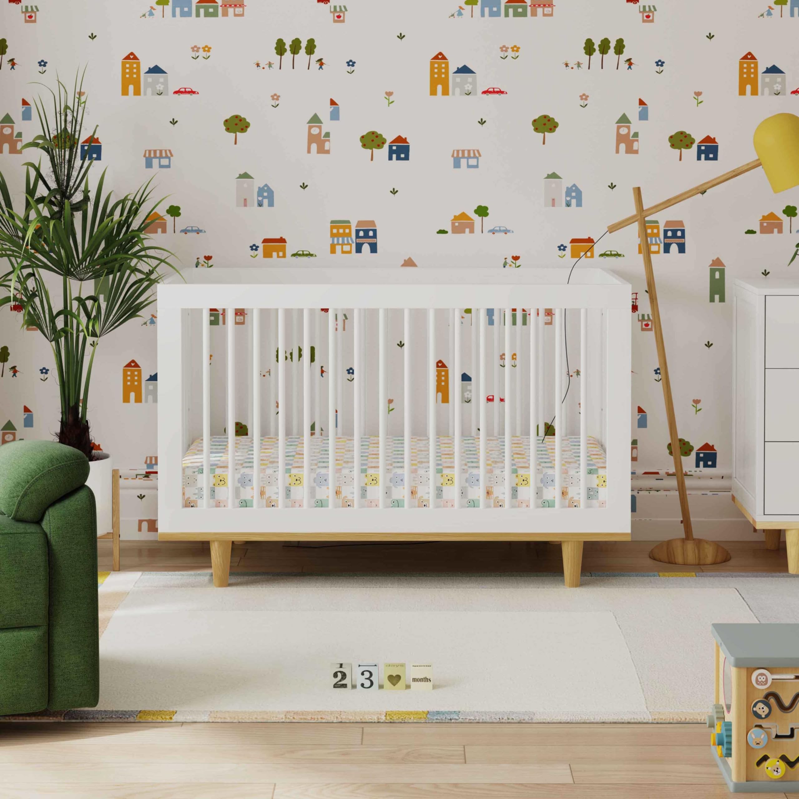 DaVinci Marley 3-in-1 Convertible Baby Crib to Toddler Bed & Daybed - GREENGUARD Gold Certified, 4 Adjustable Mattress Heights, Durable White Finish with Natural Wood Legs - Perfect for Nursery, Bedroom Transition & Guest Room Use