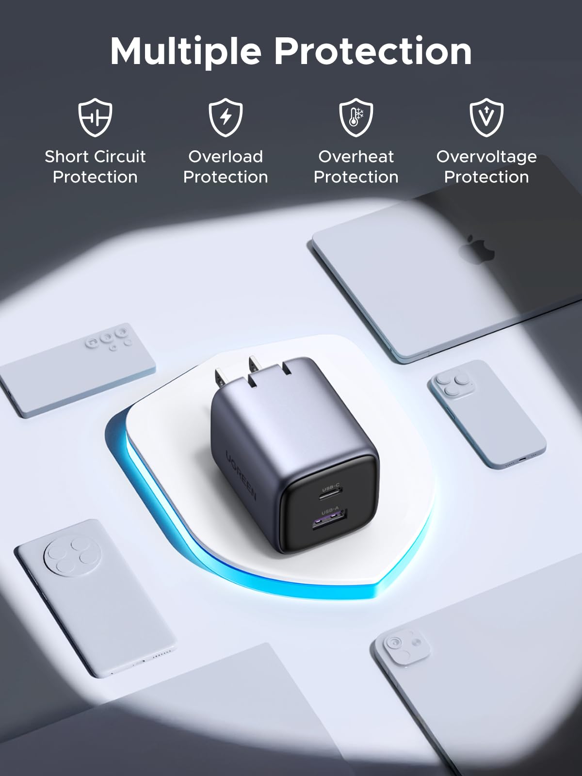 UGREEN Nexode 35W Dual Port GaN Fast Charger - Compact Foldable USB C Wall Charger for iPhone 16/15/14/13 Pro/Max, Samsung Galaxy S25/S24/S23 Ultra, Google Pixel 8 Pro/7, iPad Pro/Air, MacBook Air/Pro, Steam Deck - Perfect for Travel, Office & Home Charging
