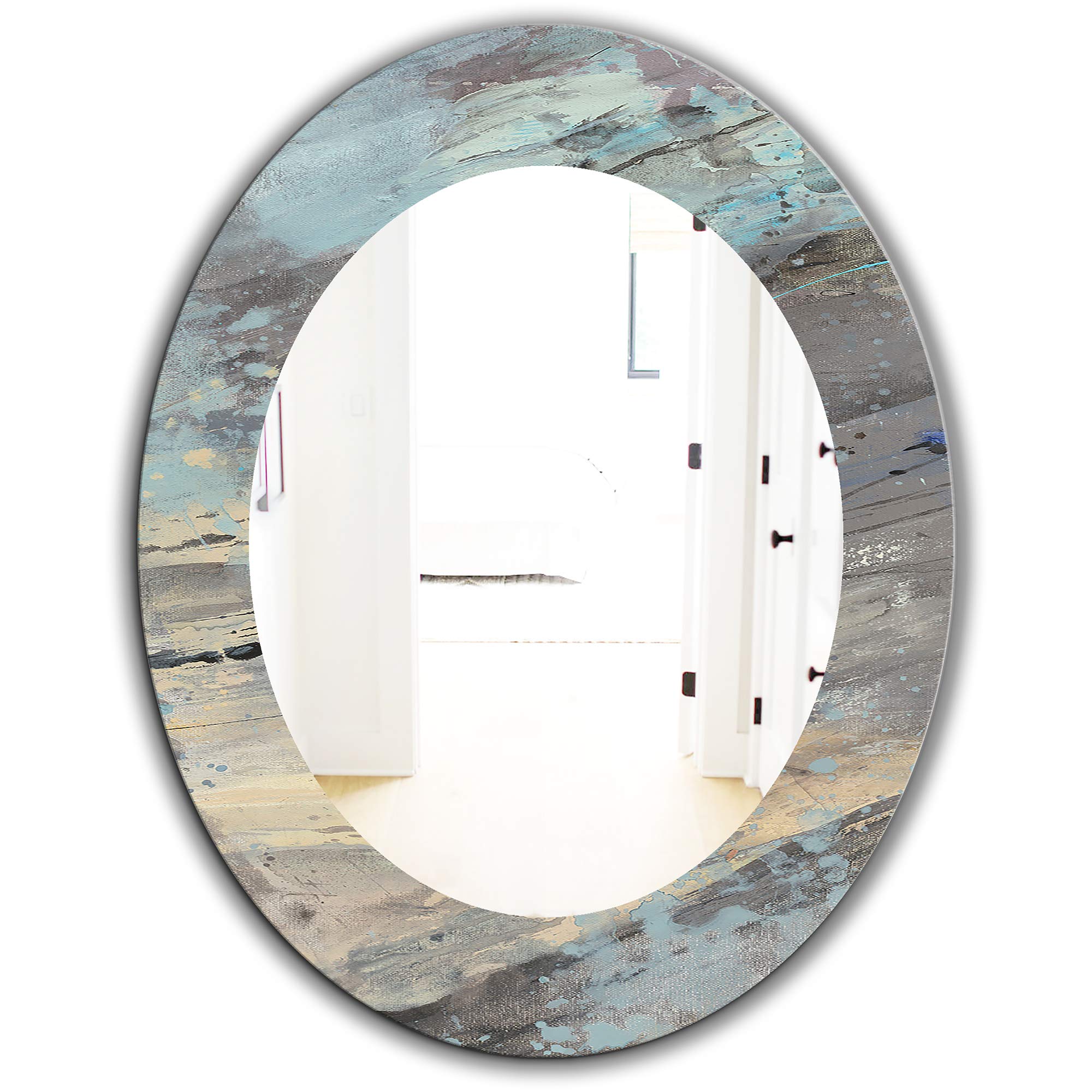 Designart 'Rock Teal Panel I' Modern Framed Wall Mirror - 24x32 Inches Large Oval or Round Decorative Mirror for Living Room, Bedroom & Entryway - Blue Contemporary Home Decor