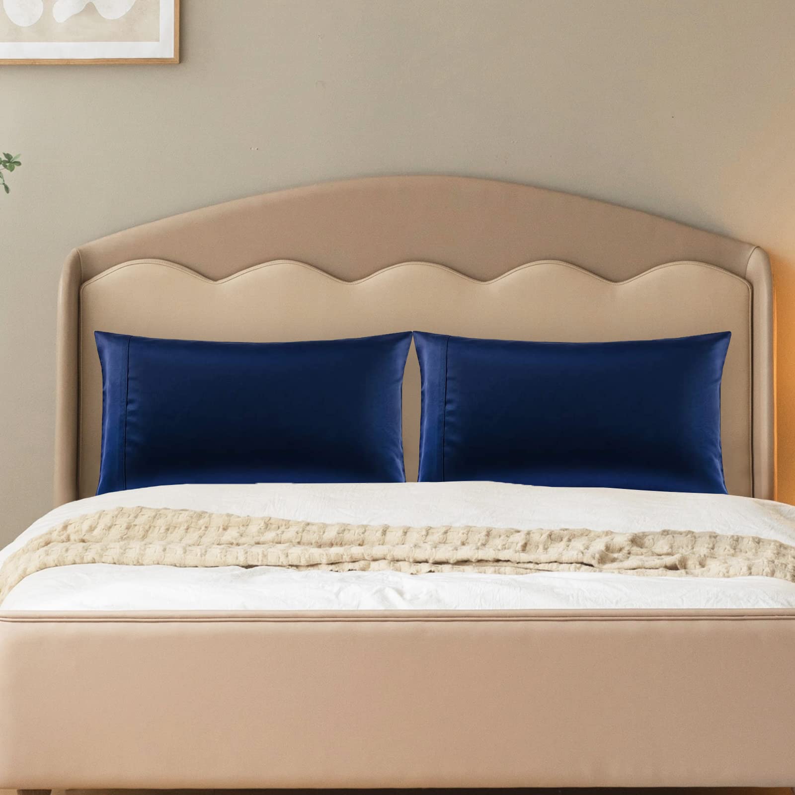 MEILA Silky Satin Pillowcase for Hair and Skin Care - Ultra Soft Washed Silk Pillow Cases Queen Size Set of 2 (Navy Blue) - Perfect for Reducing Hair Frizz & Wrinkles While Sleeping