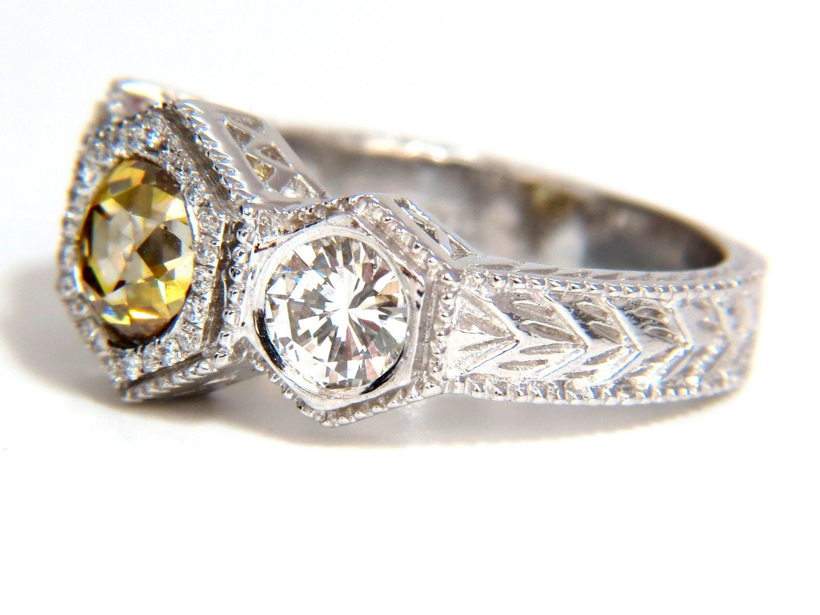 2.30CT GIA Certified Fancy Yellow Brown Diamond Ring in 18KT Edwardian Crown Deco Style - Perfect for Weddings, Anniversaries & Special Occasions