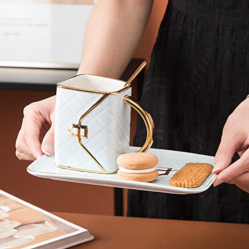 Stylish Ceramic Coffee Mug with Saucer Set - Light Blue Bag-Shaped Tea Cup & Dessert Plate for Afternoon Tea | Creative Gift Idea for Coffee Lovers, Home & Office Use