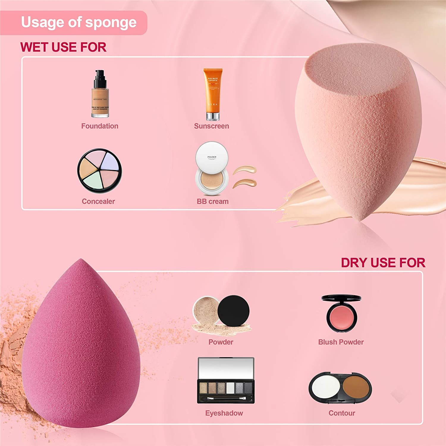 5Pcs Beauty Blender Set - Teardrop Foundation Sponge & Makeup Puff with Flower Hair Band & Gift Bottle | Soft Chubby Makeup Egg Sponge for Flawless Blending | Perfect for Daily Makeup, Travel & Professional Makeup Artists