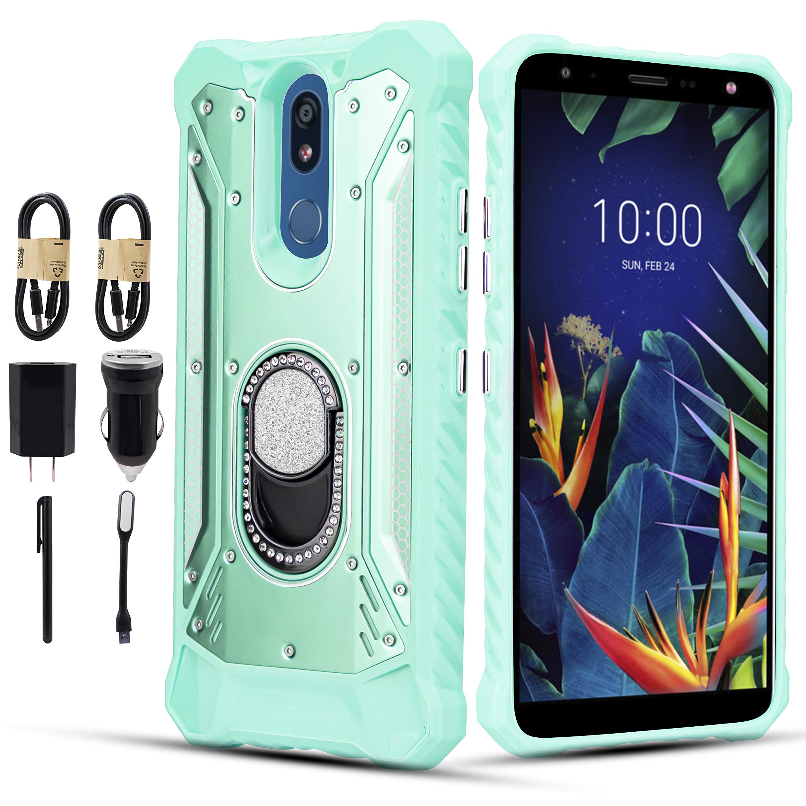 LG K40 Phone Case | LG Solo LTE, Harmony 3, K12 Plus & X4 2019 Compatible | Aviation Aluminum Diamond Metal Armor Cover with Kickstand & Metal Plate Accessory Pack (Teal) | Shockproof Rugged Protection for Outdoor, Work & Travel