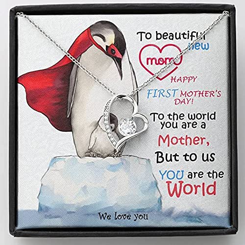 Handmade Sterling Silver Mother's Day Necklace Gift for New Moms - Personalized First Time Mom Jewelry with Love Message Card - Perfect for Christmas, Birthday & Special Occasions - Jewelry Gift for Her to Show 