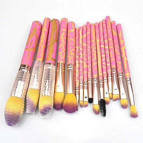 Premium 15-Piece Luxury Makeup Brush Set - Synthetic Foundation, Blending, Powder, Blush, Concealer & Eyeshadow Brushes - Wooden Handle (Pink/Yellow) for Professional & Everyday Makeup Application