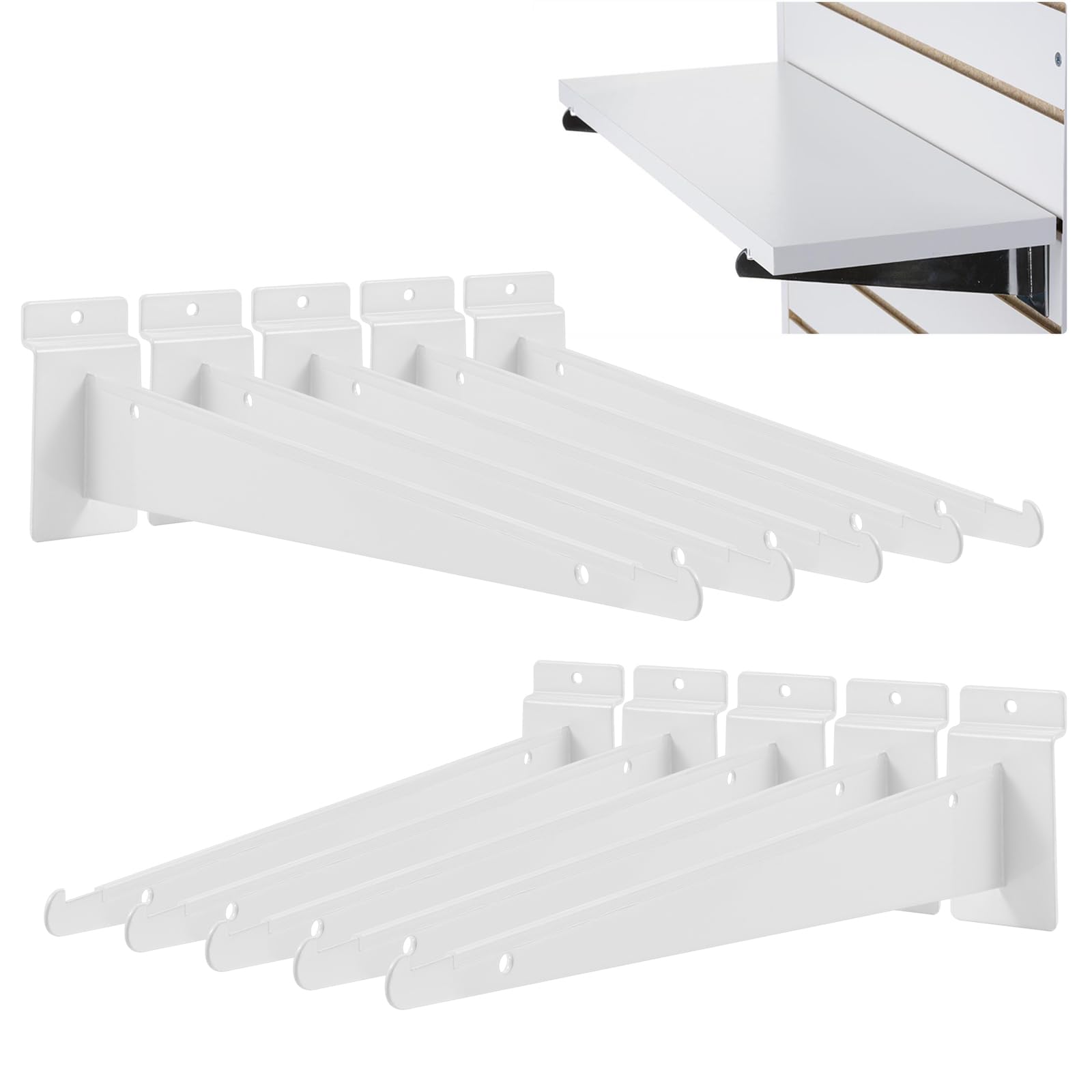 10-Pack Heavy Duty 6-Inch Slatwall Shelf Brackets - Metal Slatwall Accessories with Lip for Shelving Displays in Home & Commercial Use - Perfect for Retail Stores, Garages & Closet Organizers