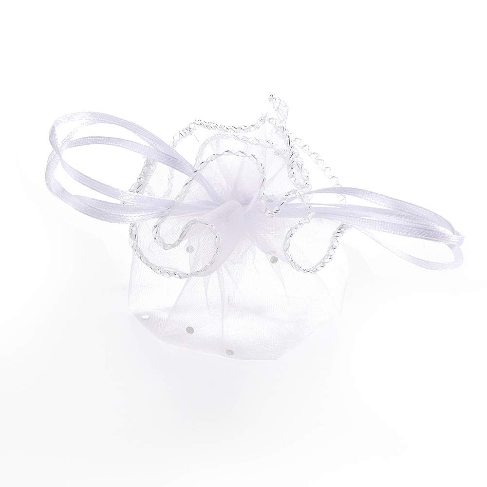 100Pcs White Organza Tulle Drawstring Bags - Round Jewelry Candy Gift Pouches for Wedding, Christmas Party Favors & Special Occasions | Perfect for DIY Crafts, Bridal Shower Gifts & Holiday Decorations