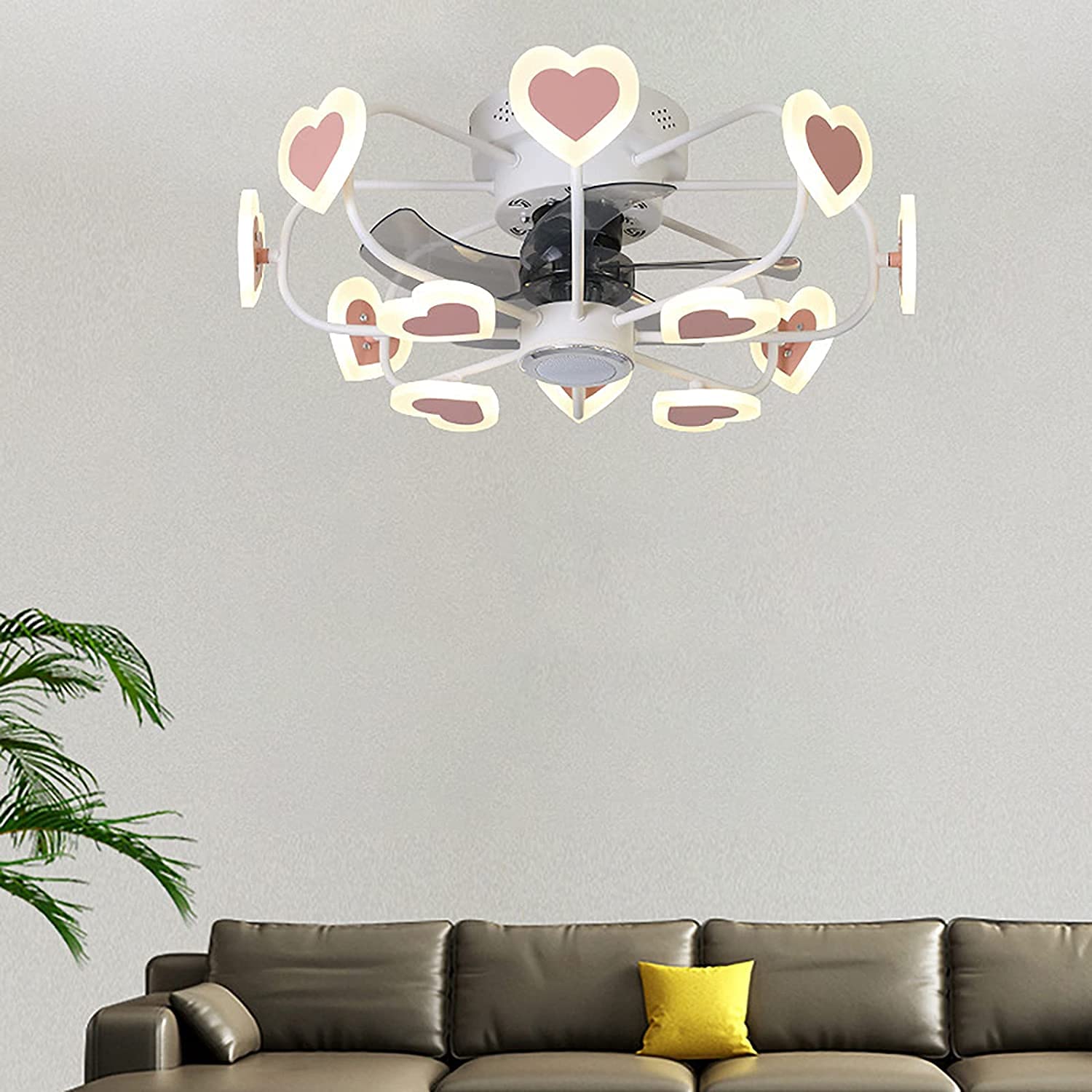 Modern Wrought Iron Heart Ceiling Fan with LED Lights & Remote Control - 54W 3-Speed Dimmable Chandelier for Bedroom, Living Room & Dining Room - Elegant Pendant Dome Light Fixture
