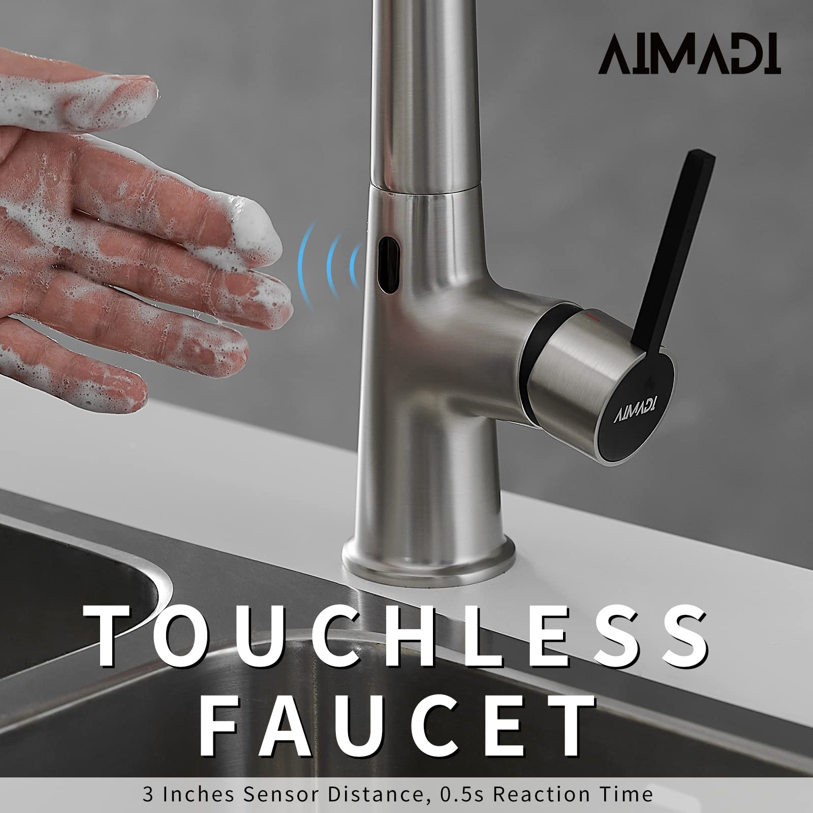 Touchless Kitchen Faucet with Pull Down Sprayer - Stainless Steel Smart Sensor Faucet for Home & Bar Use