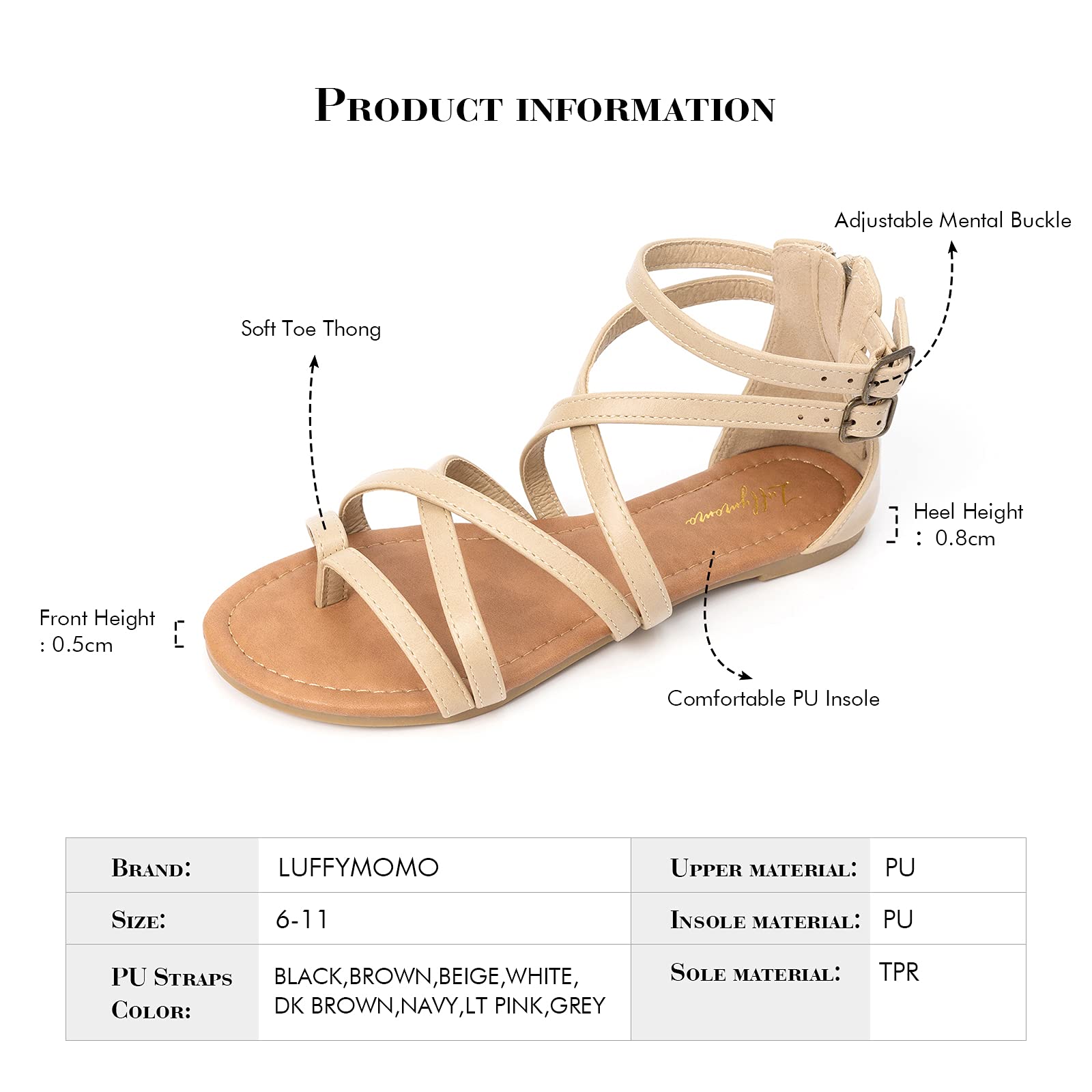 Luffymomo Women's Gladiator Sandals - Flat Fisherman Thong Cross Strappy Summer Sandals for Beach, Vacation & Casual Outfits