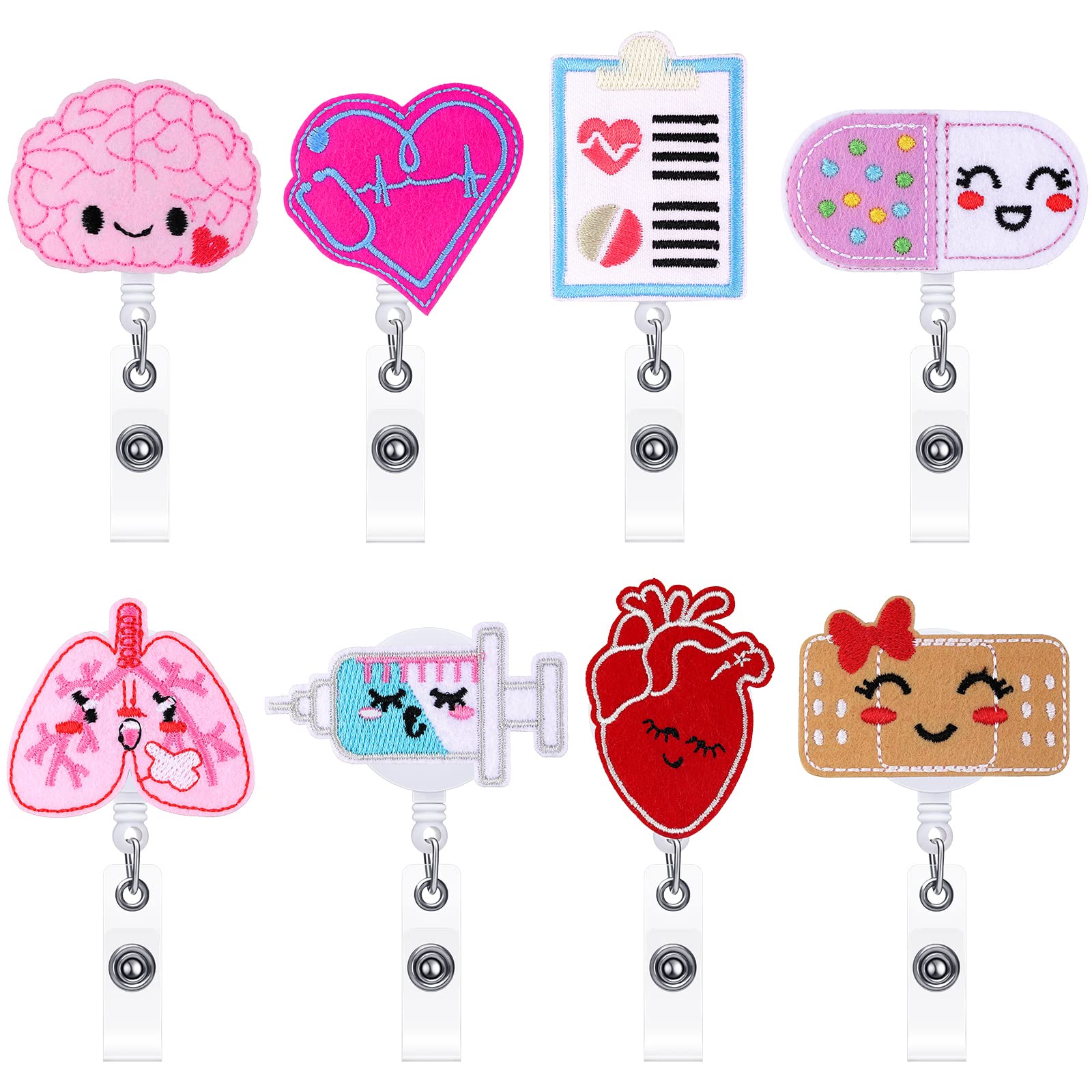 8-Piece Retractable Nurse Badge Reels - Felt ID Badge Holders for School Nurses & Students - Christmas Gifts & Holidays