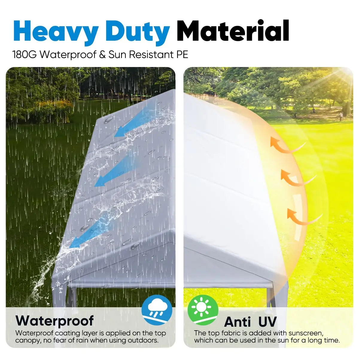 20' x 10' Heavy Duty Car Shelter with Clear Windows - Waterproof Outdoor Vehicle Cover for Cars, Trucks, SUVs - Perfect for Home Garage, Driveway & RV Storage Protection