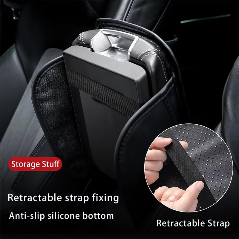 Universal Car Center Console Cover - Microfiber Leather Armrest Protector with 2 Storage Pockets, Fits Most Vehicles & SUVs (Black) | Premium Car Interior Accessories for Comfort & Organization