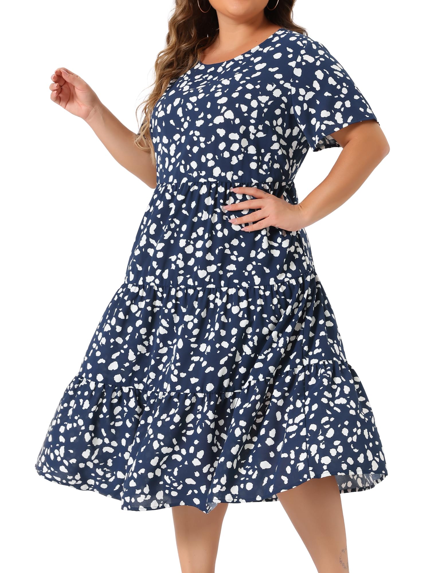 Agnes Orinda Women's Plus Size Casual Tiered Polka Dot Midi Dress - Short Sleeve Babydoll Style for Summer, Beach & Everyday Wear