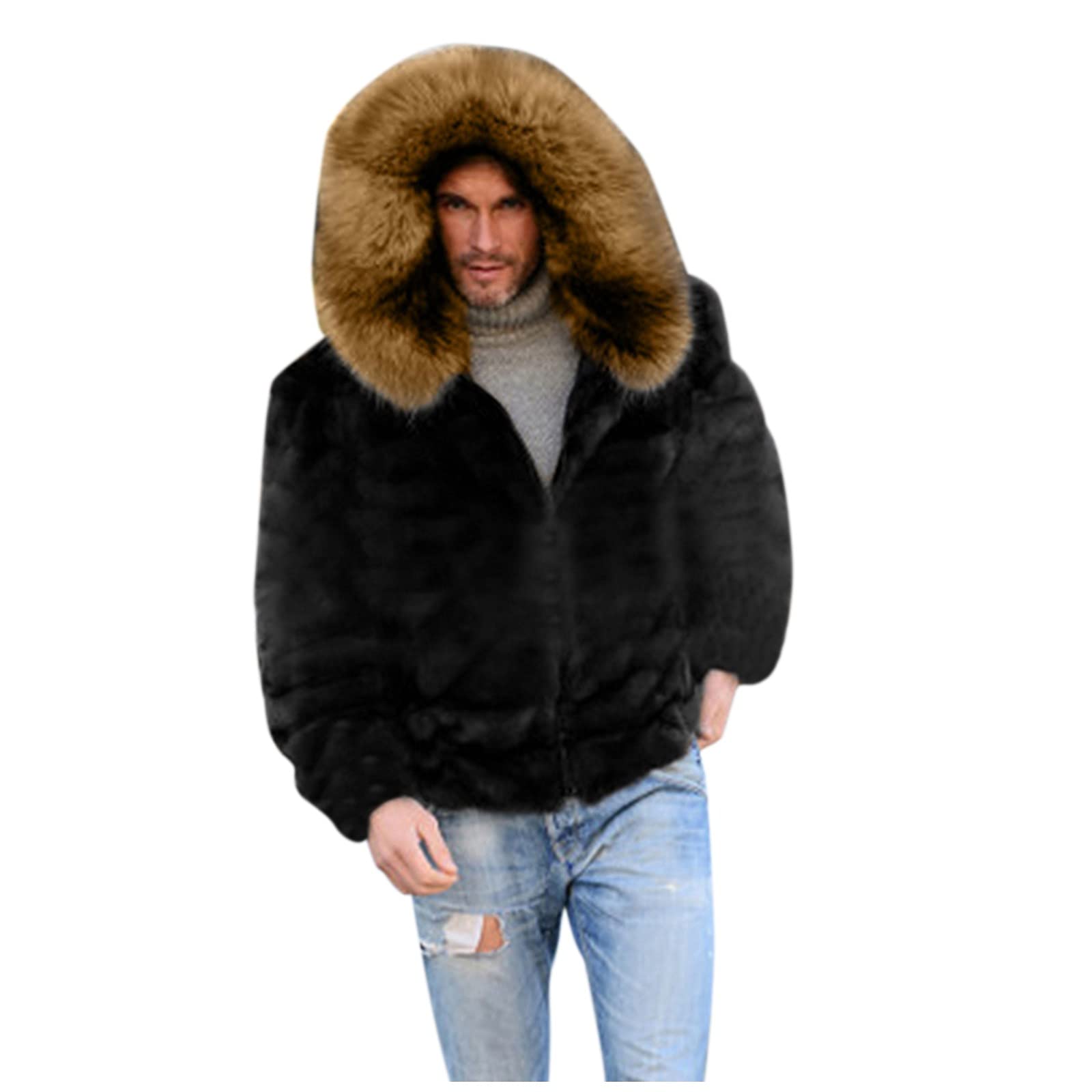 Men's Classic Winter Wool Coat with Hood - Warm Fleece Lined Big Outercoat, Solid Color Pullover with Pockets | Perfect for Outdoor Activities, Work Commute & Casual Wear