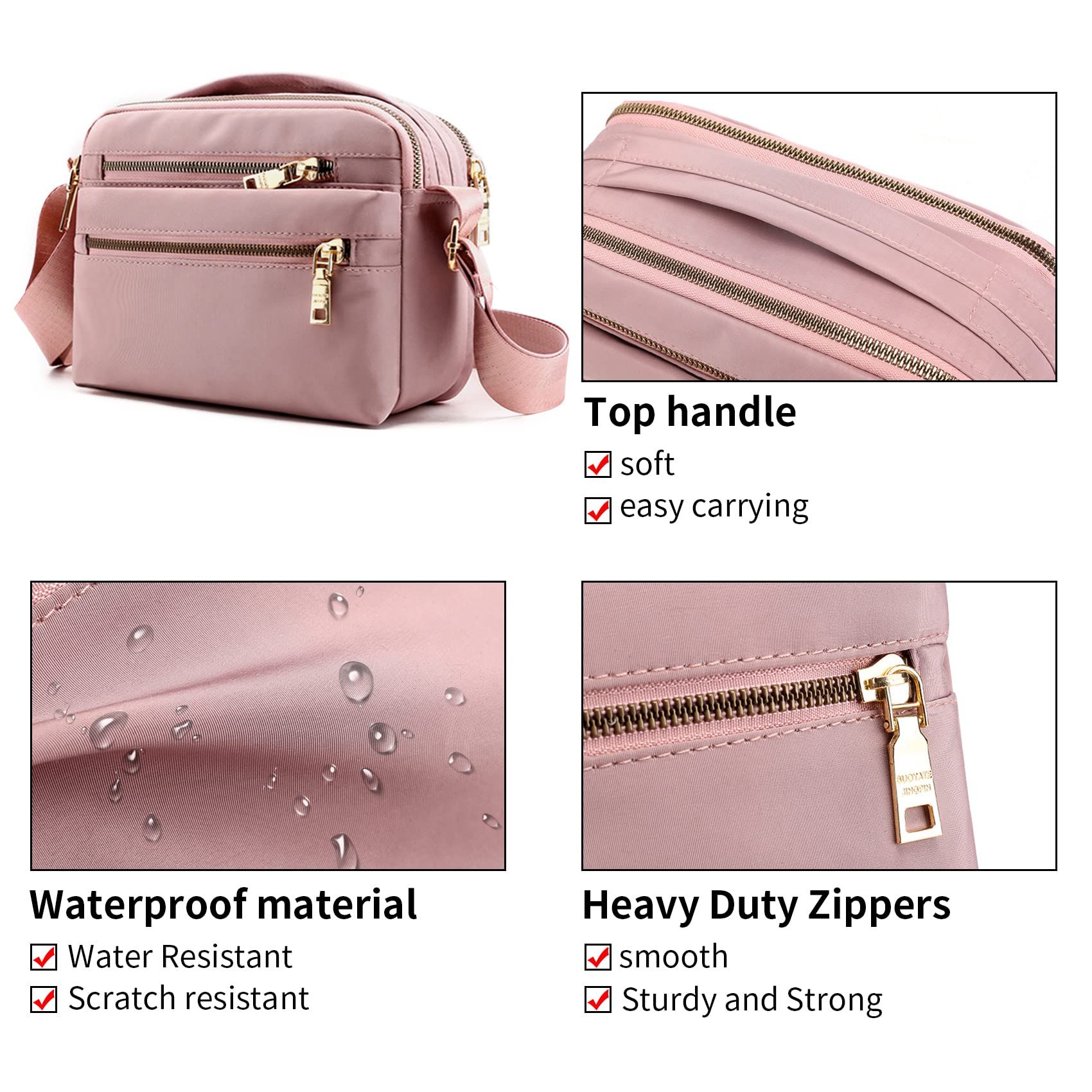 NOTAG Women's Crossbody Bag with Multi-Pocket Design - Waterproof Nylon Shoulder Purse & Top Handle Messenger Bag for Travel, Work & Daily Use