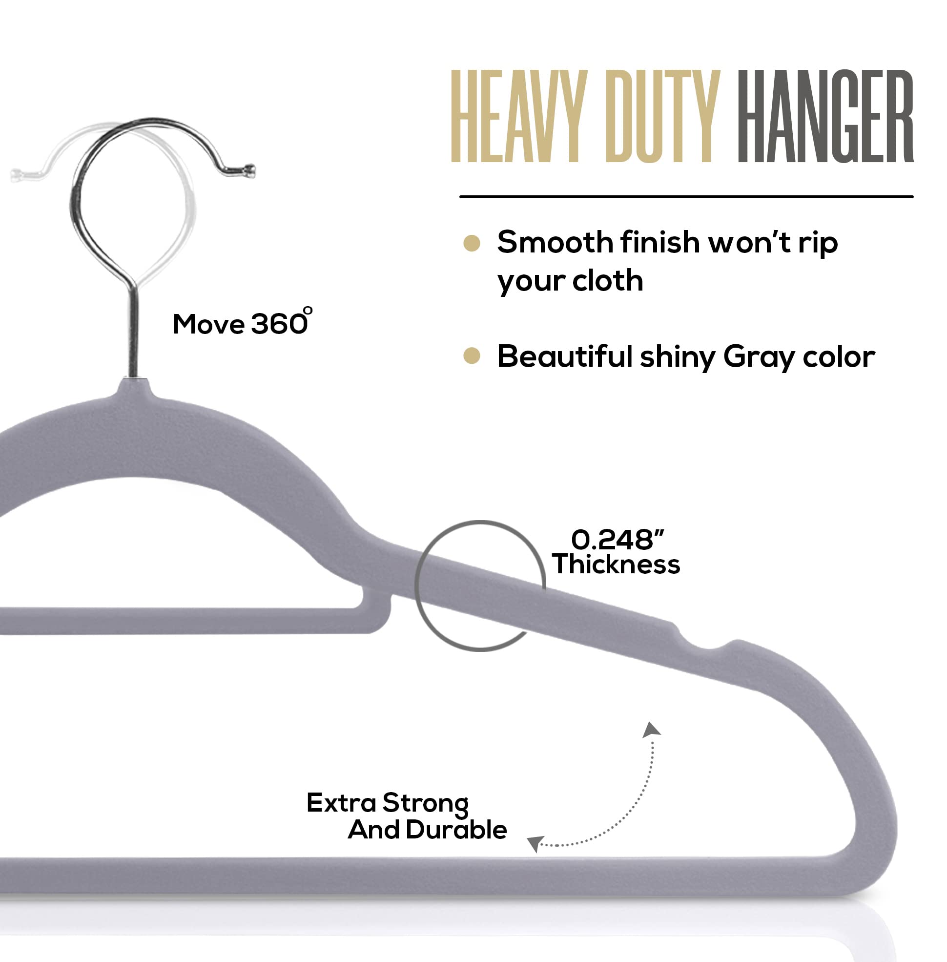 Utopia Home 50-Pack Premium Velvet Non-Slip Clothes Hangers with Tie Bar - 360° Rotatable Heavy Duty Coat Hangers (Grey) - Perfect for Closet Organization, Travel & Delicate Garment Care