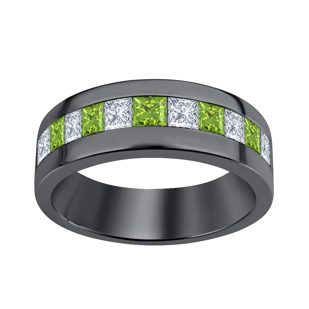 14K Gold Plated Sterling Silver Men's Ring with Created Peridot & Diamond - Stylish Wedding Band, Anniversary Gift for Him - Perfect for Engagements, Date Nights & Special Occasions