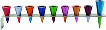 Yair Emanuel Hanukkah Menorah - 9 Branch Metal Candlestick Holder with Multicolor Cones | Traditional Judaica Hanukkiyah for Jewish Holiday Decor | Perfect for Home, Synagogue & Gift Giving | HMK-2