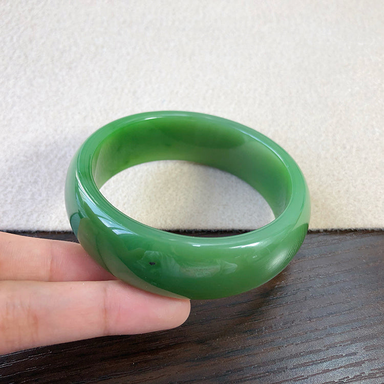 Natural Jade Bangle - Nephrite Jade Bracelet, 59.3mm Inner Diameter, Handcrafted Green Stone Jewelry for Women | Perfect for Meditation, Healing & Fashion Accessories
