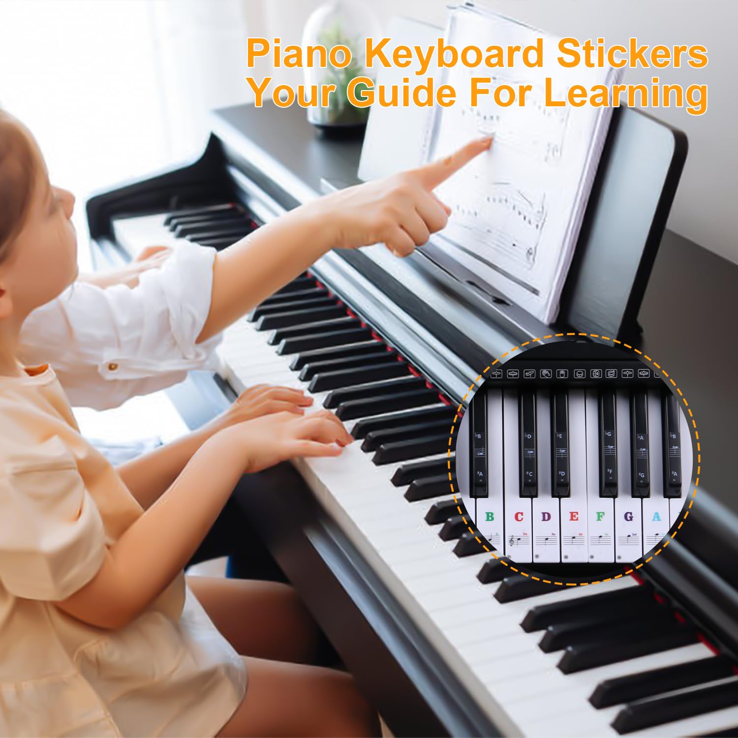Colorful Removable Piano Keyboard Stickers for 88/61/54/49 Keys - Transparent Large Bold Letter Note Labels for Beginners | Perfect for Music Learning, Practice & Teaching
