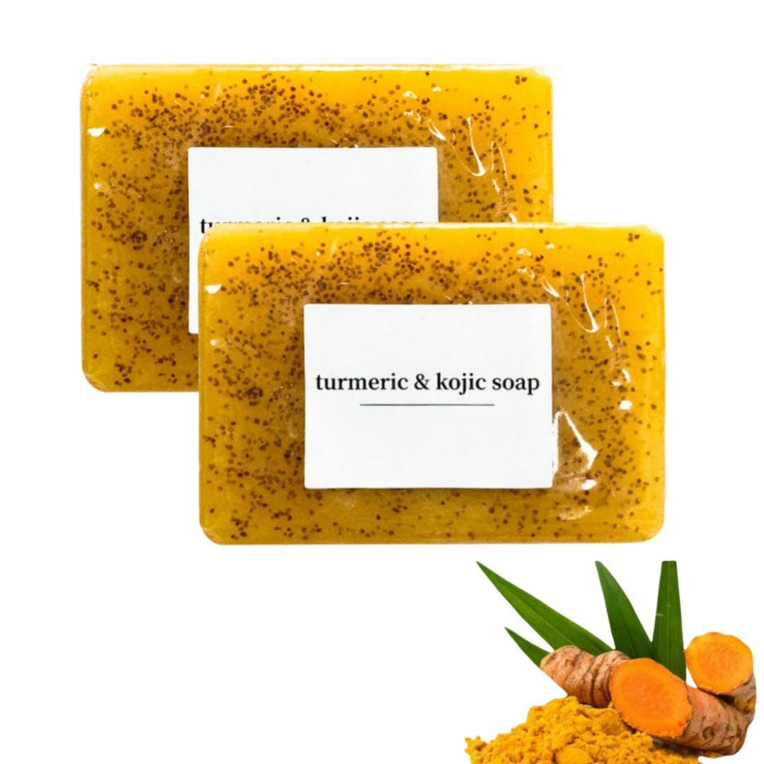 2 PCS Lemon Turmeric & Kojic Acid Soap - Brightening Face & Body Cleanser for Women & Men - Natural Skin Lightening, Acne Treatment & Dark Spot Removal - Perfect for Daily Skincare & Bath Routine