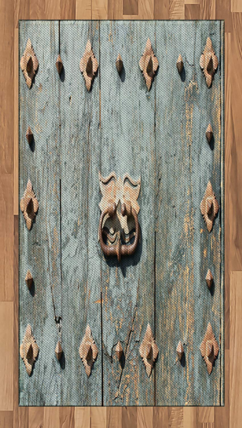 Ambesonne Rustic European Style Flat Woven Area Rug - Vintage Gothic Medieval Spanish Design with Old Door Knocker Pattern - 2'6