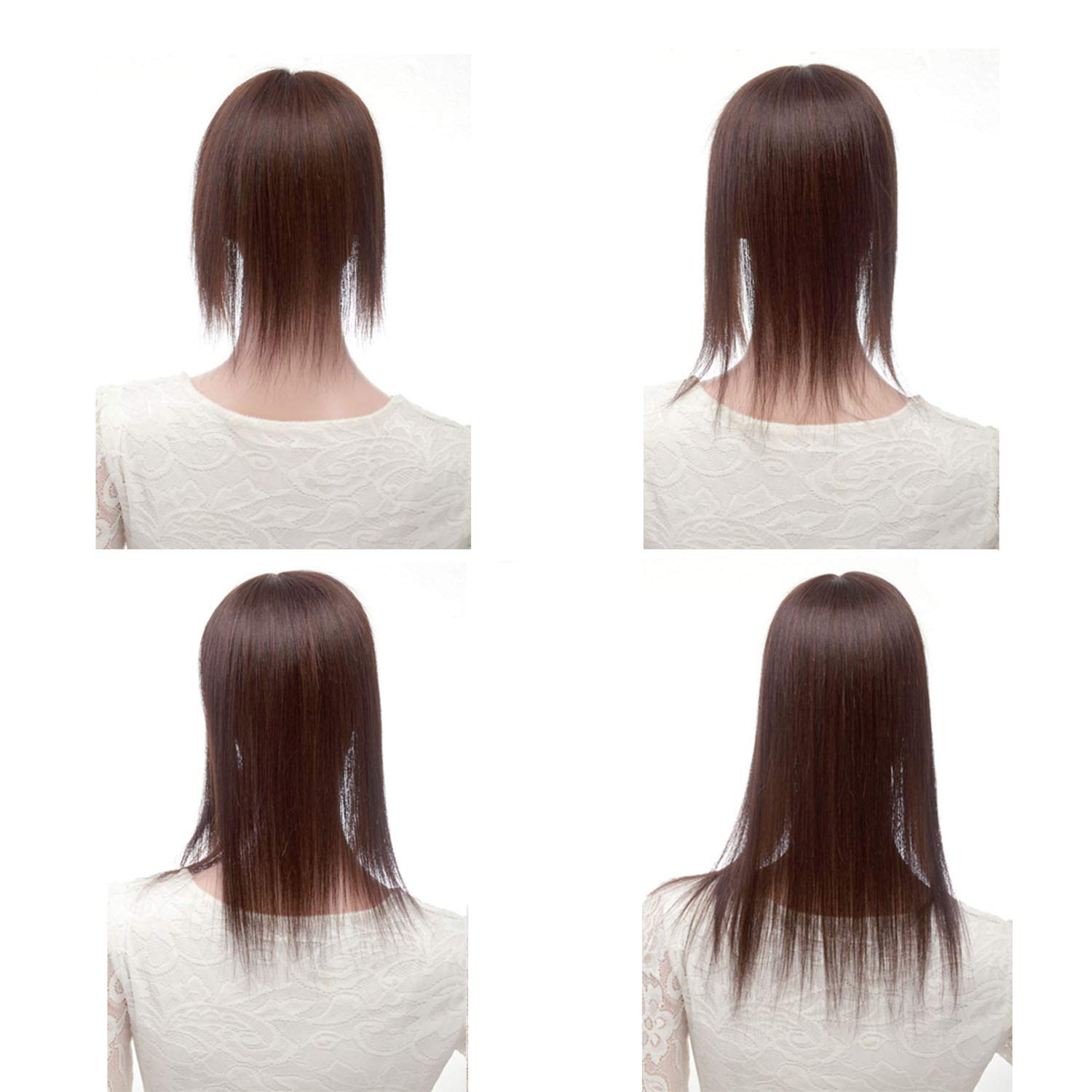 Silky Straight Human Hair Topper Clip-in Wiglet with 3D Wispy Fringe - 35cm Brown | Natural-Looking Hair Extension for Thinning Hair & Instant Volume | Perfect for Daily Wear, Parties & Special Occasions