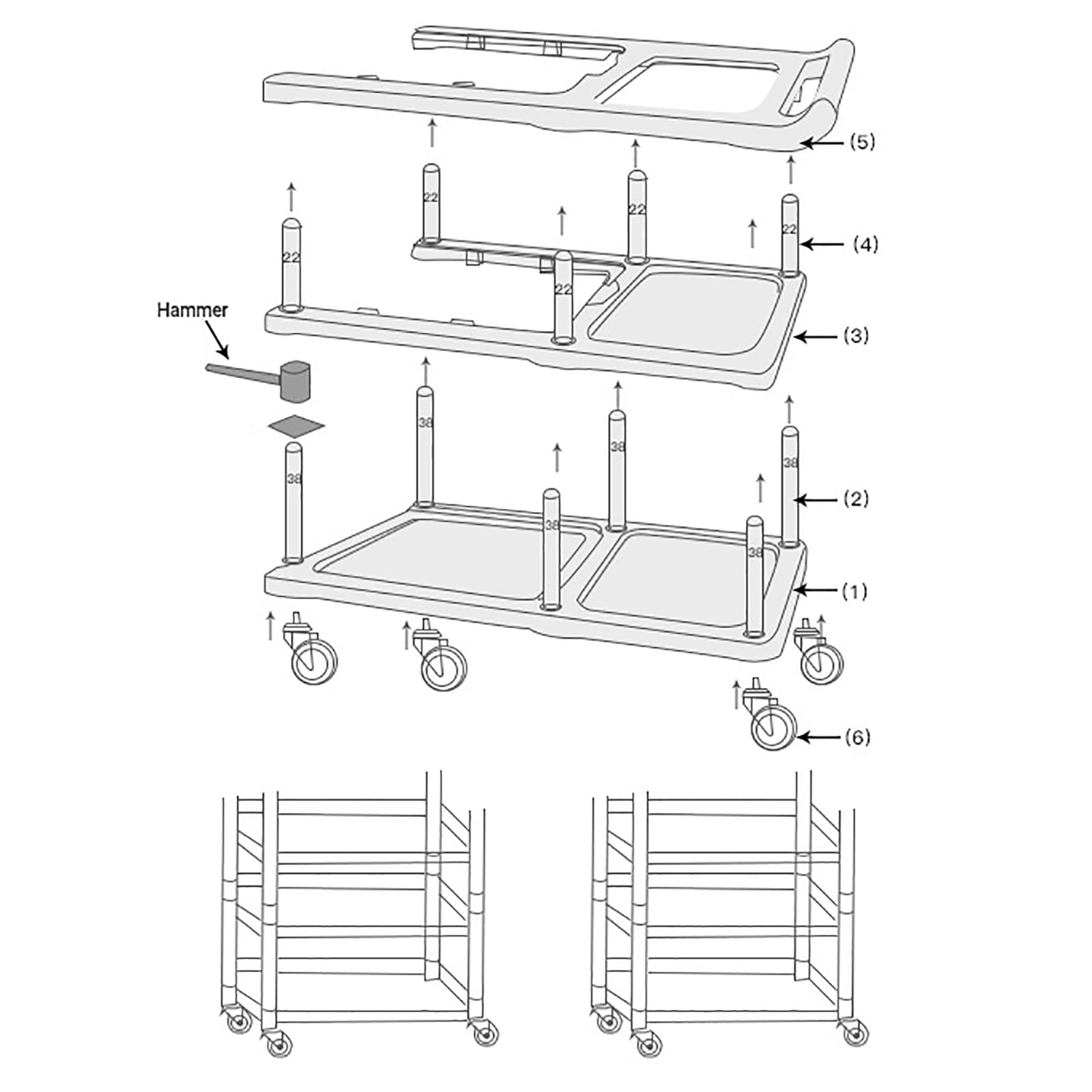 3-Tier Heavy Duty Rolling Utility Cart with Wheels - Commercial Grade Mobile Storage Cart for Kitchen, Bar, Restaurant - Premium Organization Shelving Unit with 4 Basins & 2 Barrels (Black) - Perfect for Food Service, Retail Display & Home Organization