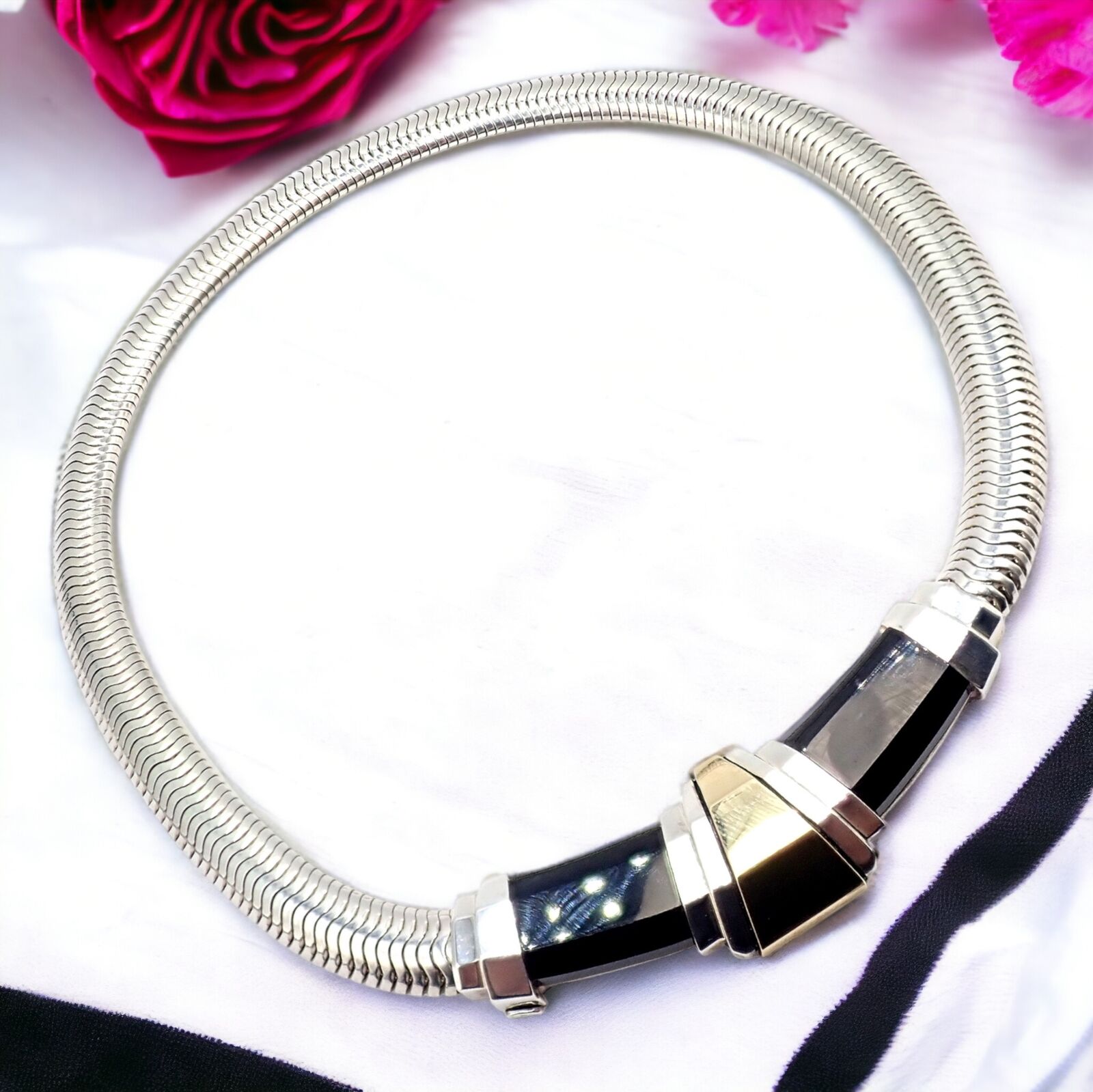 Authentic Vintage Cartier 18k Yellow Gold & Silver Art Deco Onyx Necklace | Luxury Jewelry for Women | Perfect for Weddings, Parties & Special Occasions