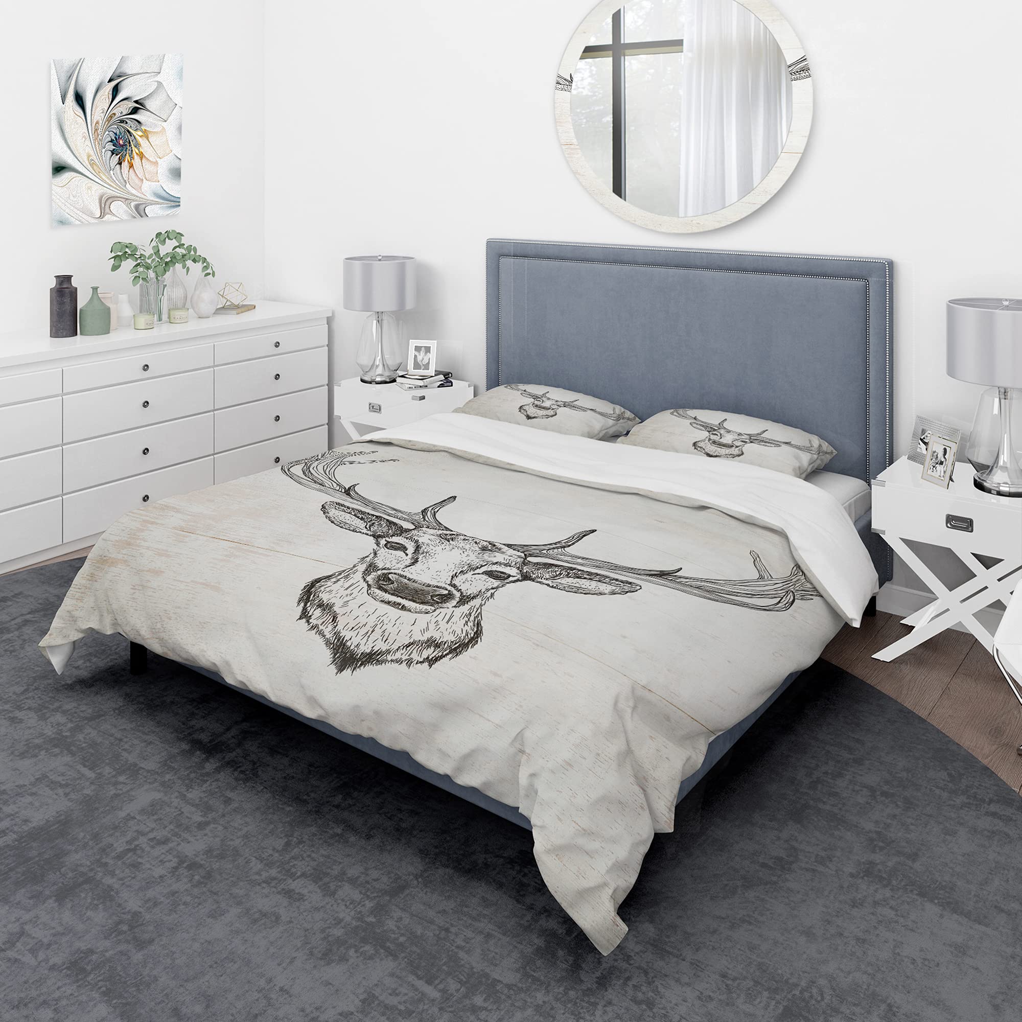 DesignQ Deer Wild and Beautiful II Traditional Duvet Cover Set - Grey Twin Size 3-Piece Animal Print Bedding for All Seasons | Perfect for Kids Rooms, Guest Bedrooms & Cozy Cabin Retreats