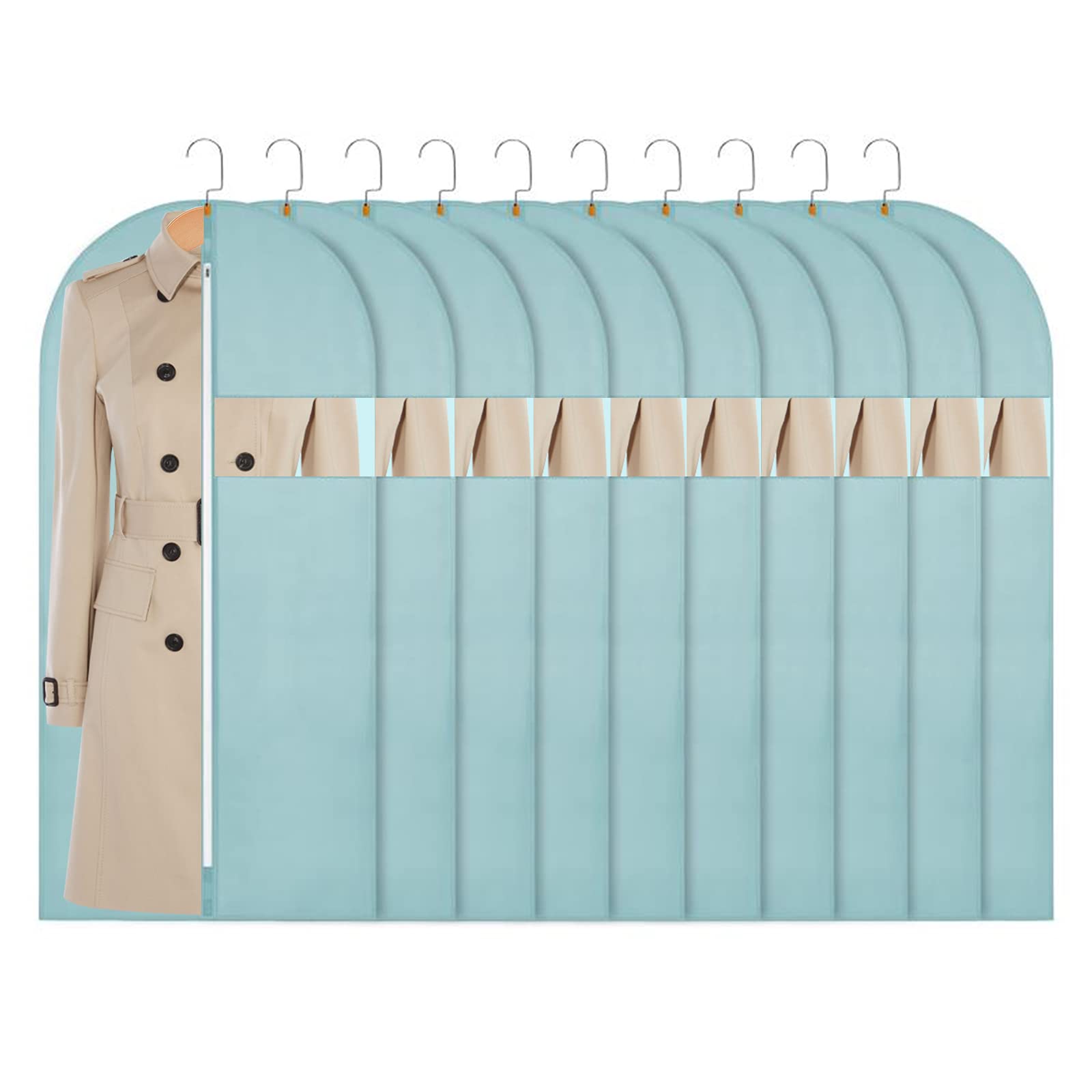 10-Pack Breathable Hanging Garment Bags for Suits & Dresses - 24