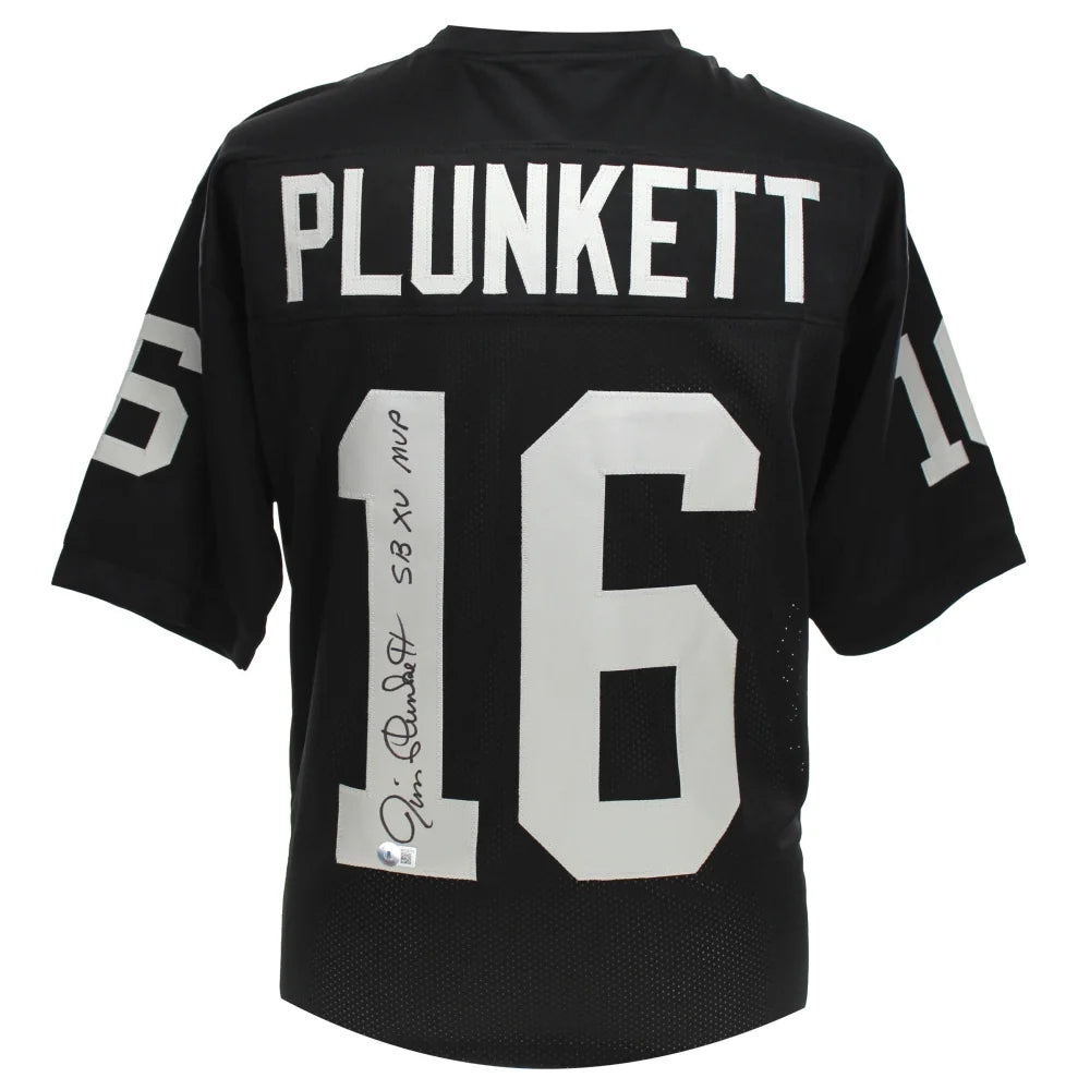 Jim Plunkett Autographed Oakland Raiders Black Jersey - BAS COA Certified - Signed Vegas MVP Inscription - Perfect for NFL Memorabilia Collectors, Sports Fans & Game Day Display