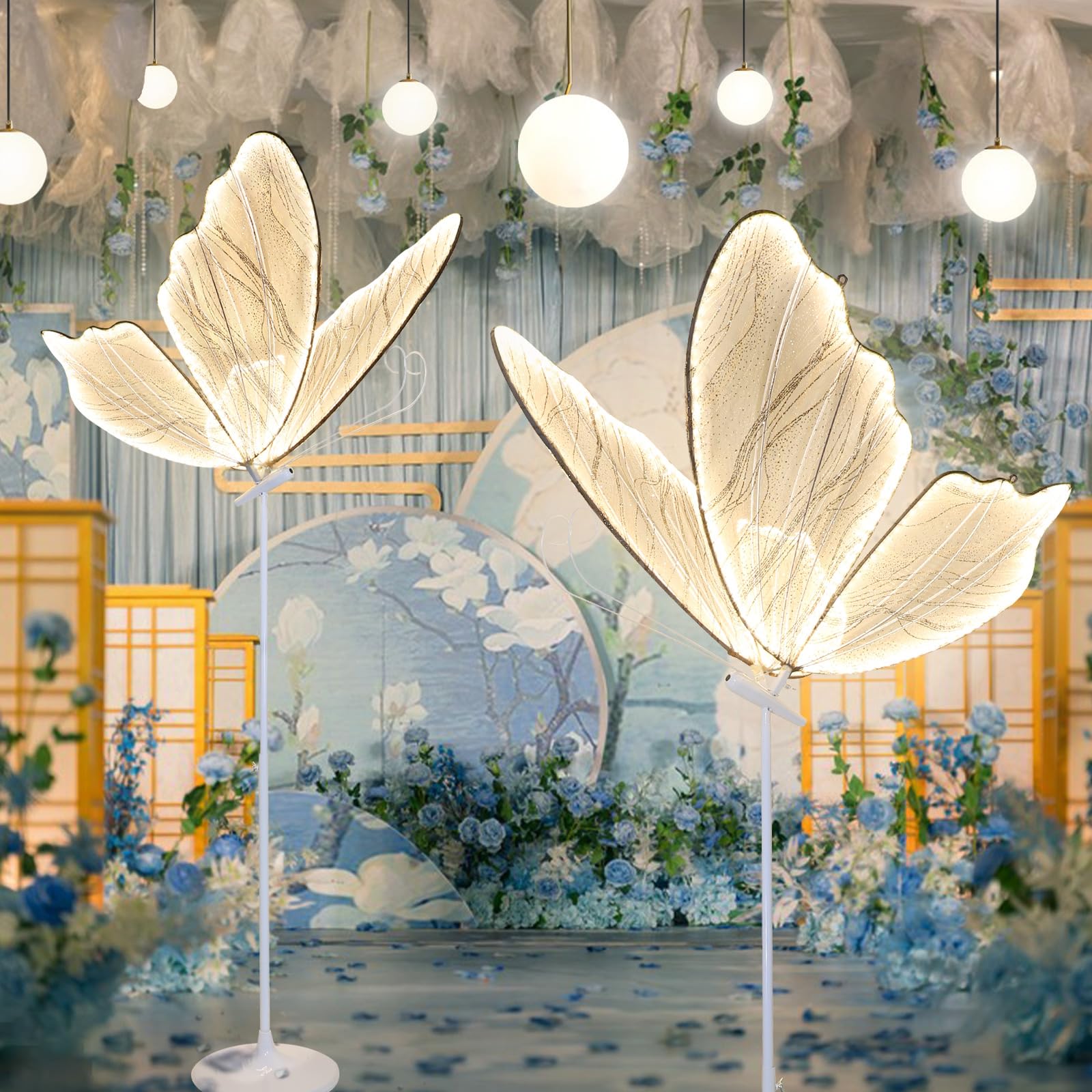 Creative Butterfly LED Floor & Ceiling Lamp - 60cm/23.6inch Hanging Light for Wedding, Party, Bedroom & Home Decor (Set of 2) - Elegant Ambient Lighting for Romantic Events & Interior Design