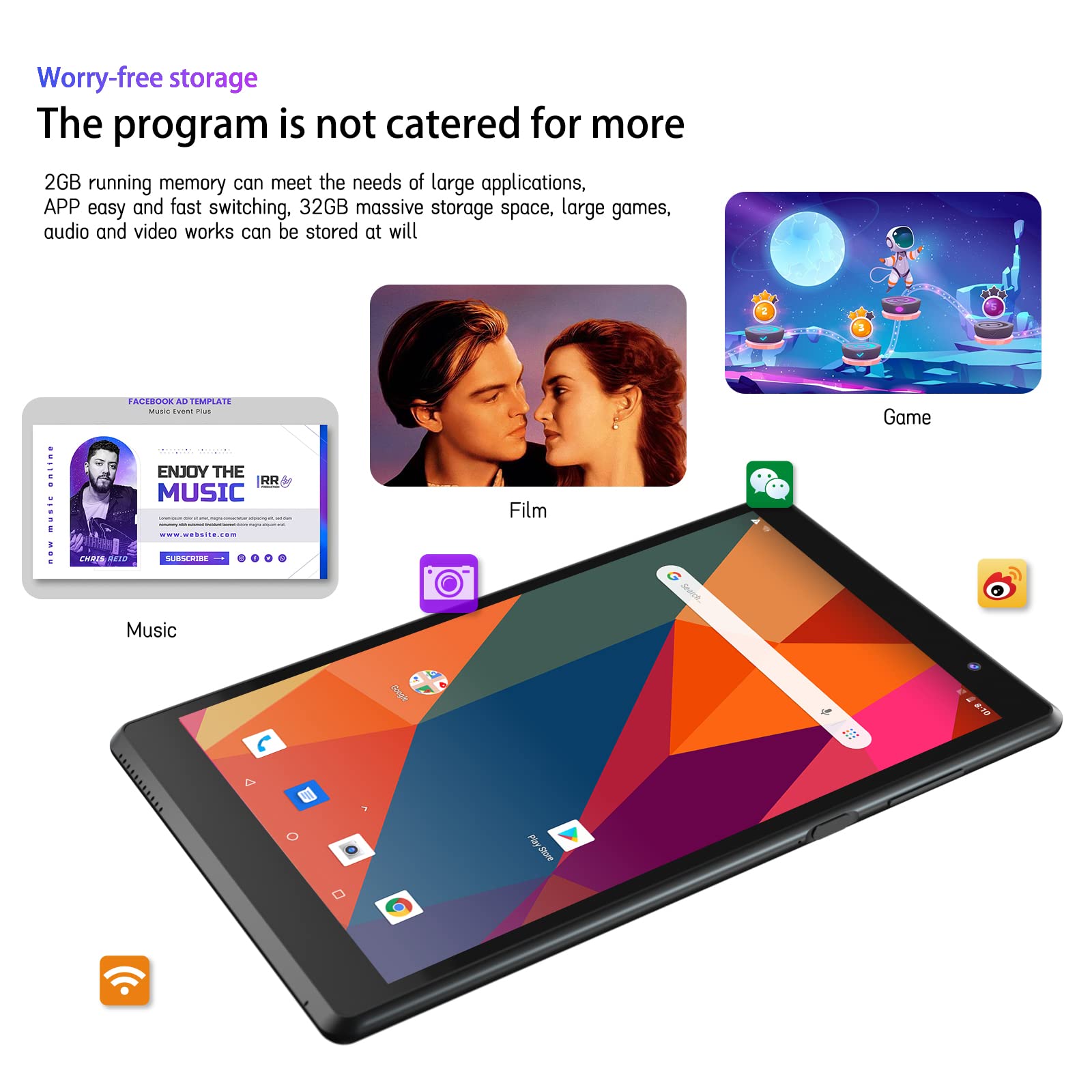 8 Inch Android 11 Tablet PC - Quad-Core Processor, 2GB RAM, 32GB Storage, WiFi, IPS HD Display, 4300mAh Battery (Black) - Perfect for Streaming, Gaming & Remote Work