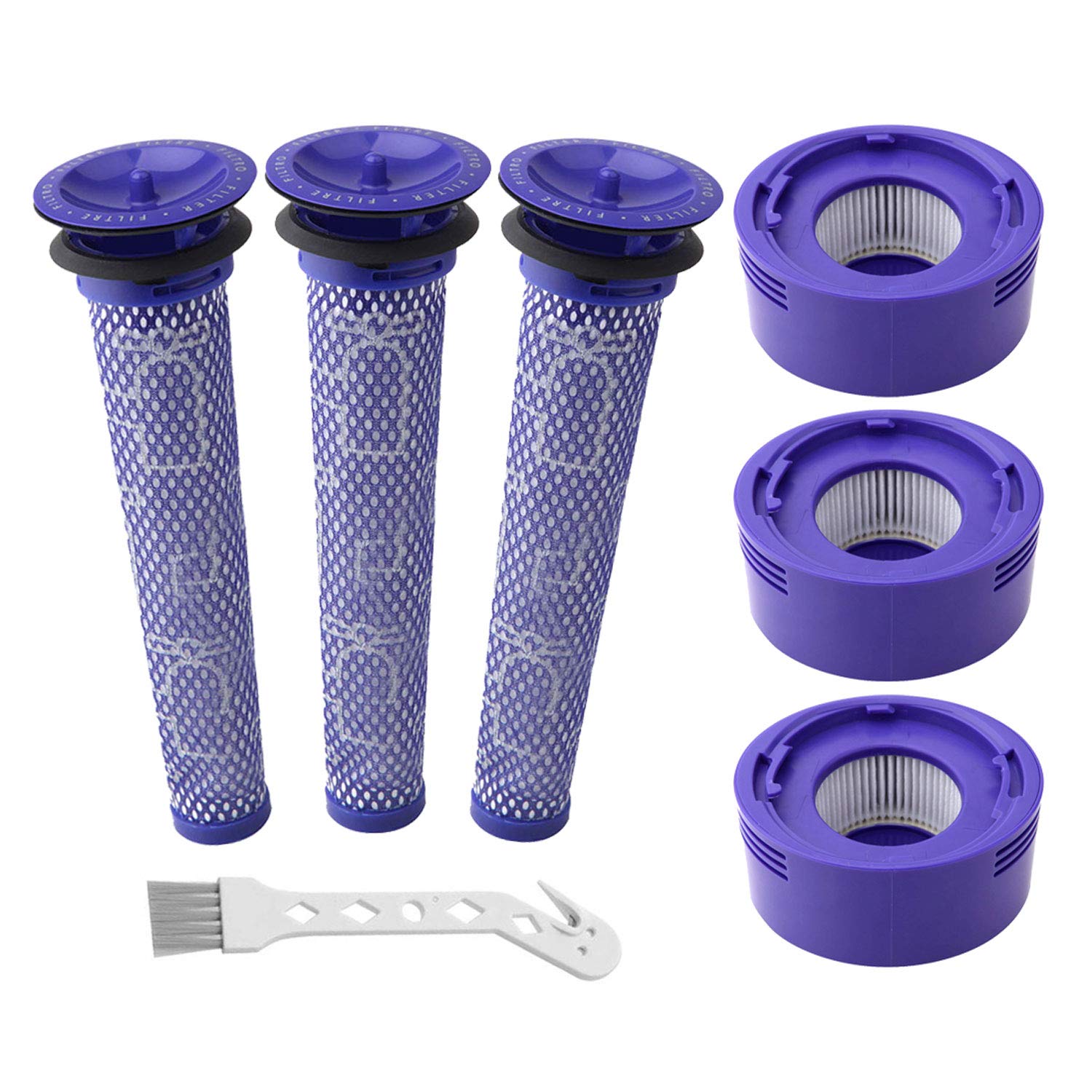 6 Pack Dyson V7 & V8 Vacuum Filter Replacement Kit - 3 Pre Filters + 3 Post Filters - Compatible with Dyson V8 Animal/Absolute Cordless Vacuums (Replaces Parts 965661-01 & 967478-01) - Perfect for Pet Hair, Dust & Allergen Removal in Homes with Pets