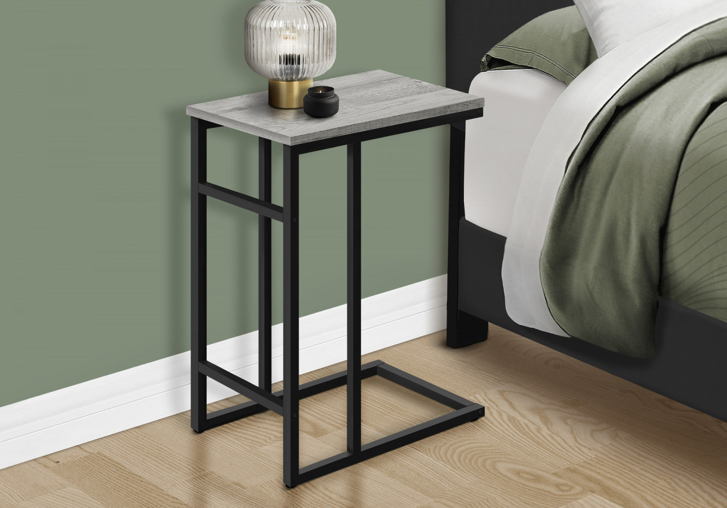 Modern Grey Calen Side Table - Small End Table for Living Room, Bedroom, or Office - Compact Nightstand with Sturdy Metal Frame