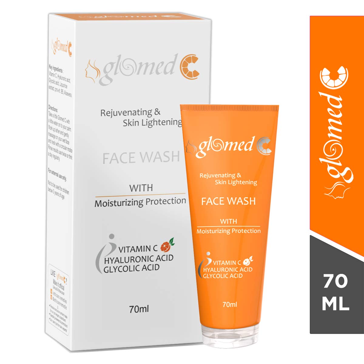 Glomed C Skin Lightening Face Wash 70ml - Vitamin C Brightening Cleanser for Dark Spots & Even Skin Tone | Daily Facial Cleanser for Glowing Skin