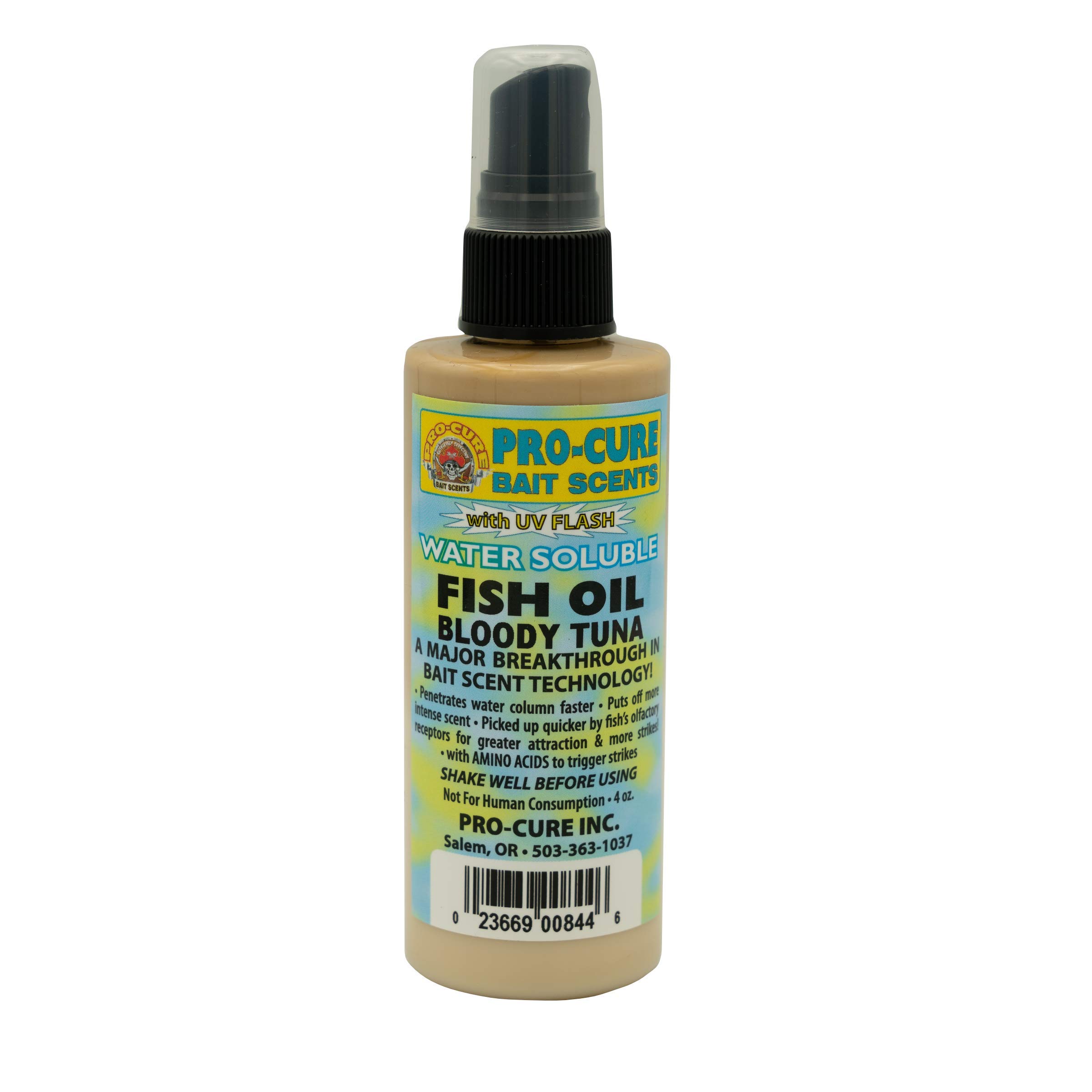 Pro-Cure Bloody Tuna Water Soluble Fish Oil - 4oz Bottle for Saltwater & Freshwater Fishing Bait Attractant - Perfect for Trolling, Casting & Ice Fishing