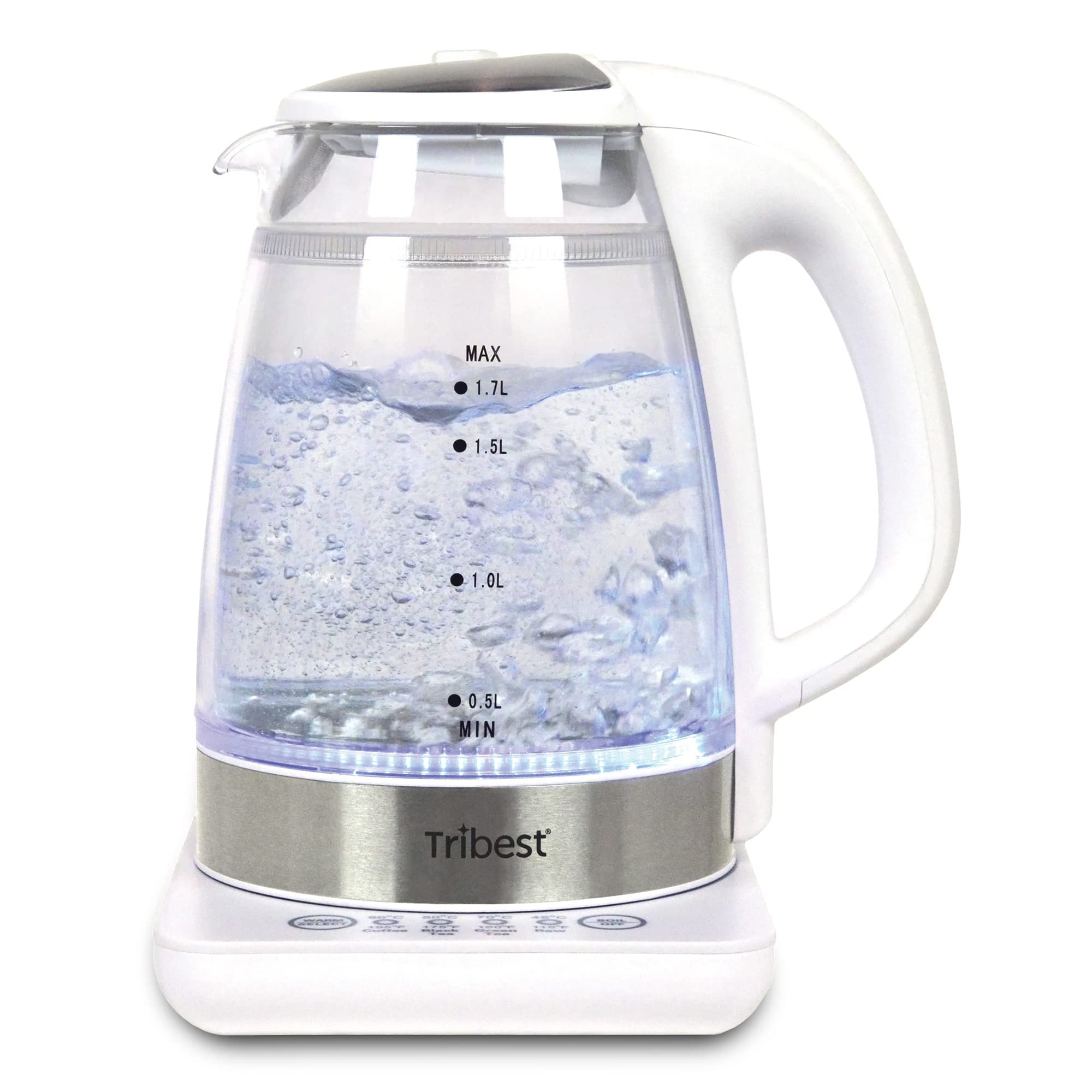 Tribest GKD-450 Raw Tea Kettle - Electric Glass Tea Brewer with Temperature Control, 110V for Home & Office - Perfect for Green Tea, Herbal Tea & Loose Leaf Brewing (White, 9 x 6.75 x 11 inches)