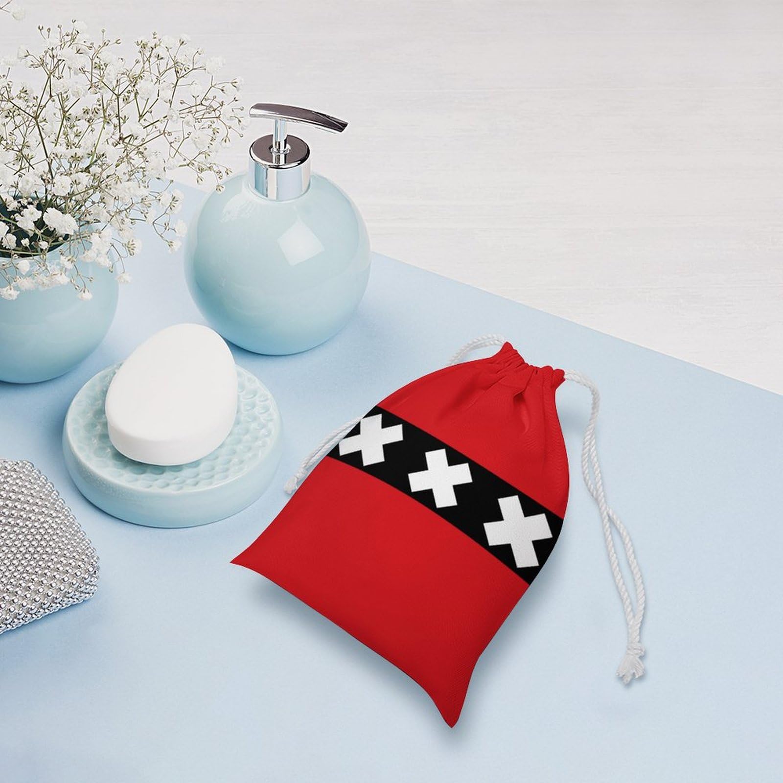Dutch Flag Themed Cute Muslin Drawstring Bags - Reusable Small Gift Pouches for Party Favors, Wedding Gifts & Travel Storage | Netherlands Inspired Eco-Friendly Fabric Gift Bags