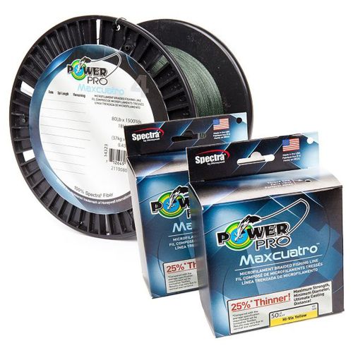 PowerPro Maxcuatro Braided Fishing Line - High Strength, Low Diameter for Saltwater & Freshwater - Perfect for Bass, Trout & Offshore Fishing