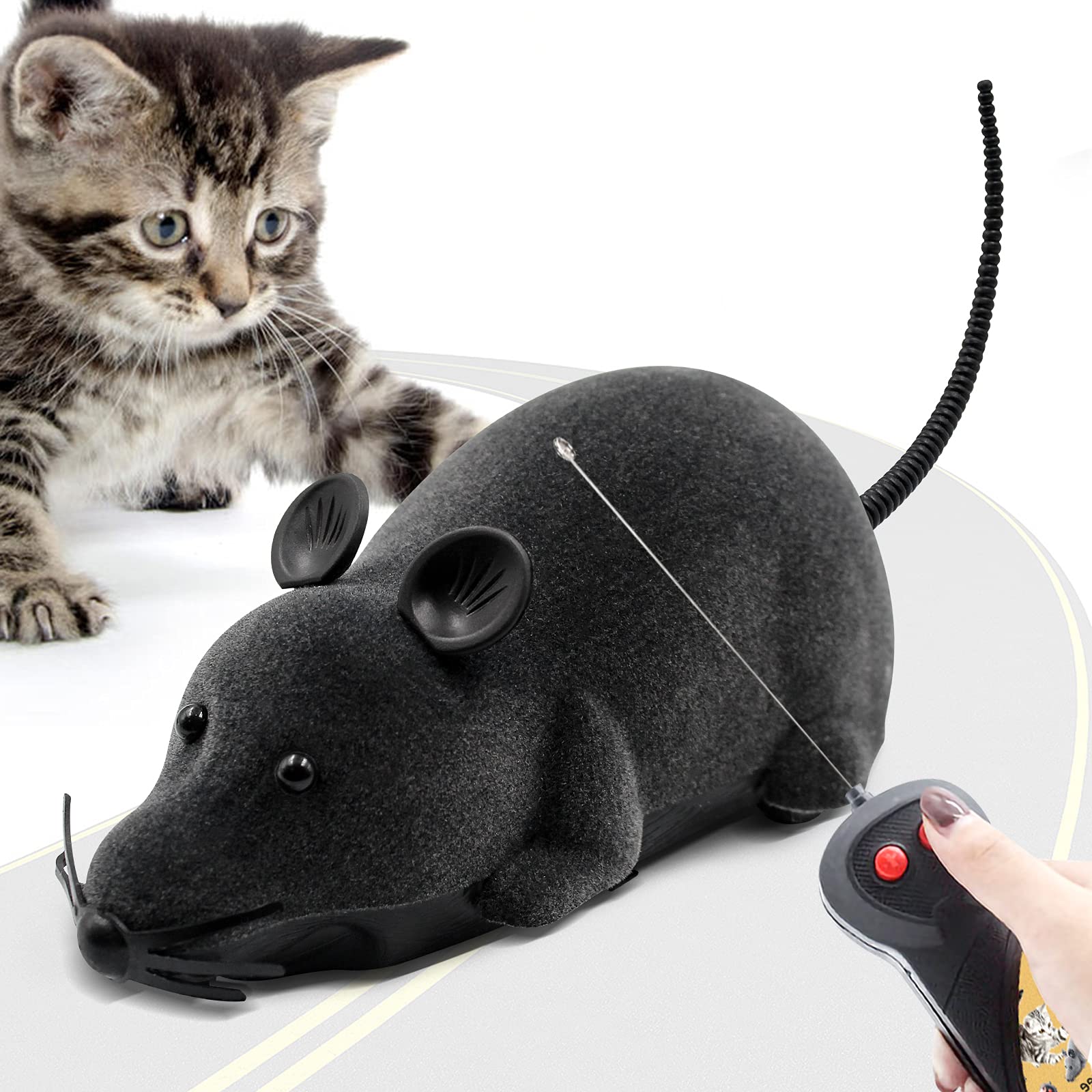 Aerbee Electronic RC Rat Toy - Realistic Wireless Remote Control Mouse for Cats, Interactive Pet Toy with Flocking Motion - Funny Scary Prank Jokes for Pets - Perfect for Cat Entertainment, Training & Halloween Pranks