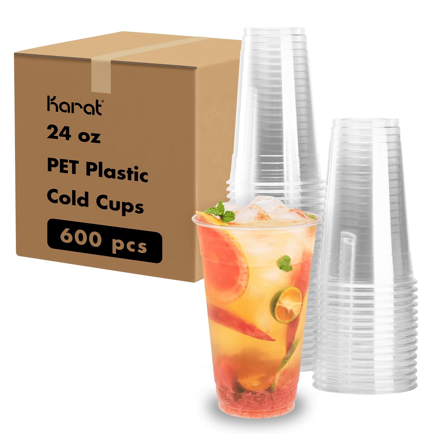 600 Count 24oz Clear Plastic Cups - Disposable Cold Drink Cups for Iced Coffee, Smoothies, Soda & Parties - BPA-Free 98mm Bulk Cups (C-KC24) - Perfect for Restaurants, Cafes, Events & Home Use