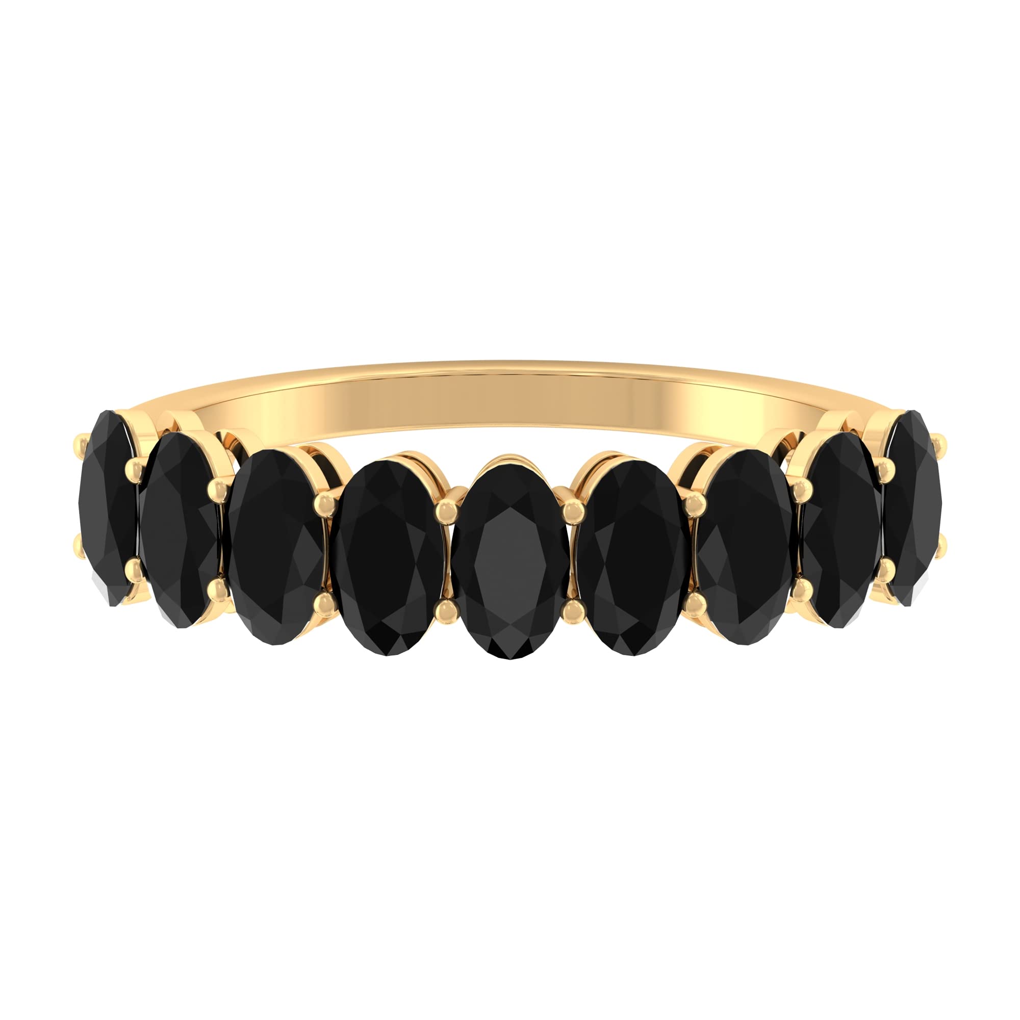 1.50 CT Oval Cut Black Spinel Half Eternity Ring for Women - 14K Solid Gold Basket Set Semi Eternity Band - Perfect for Anniversary, Wedding, Engagement & Everyday Elegance