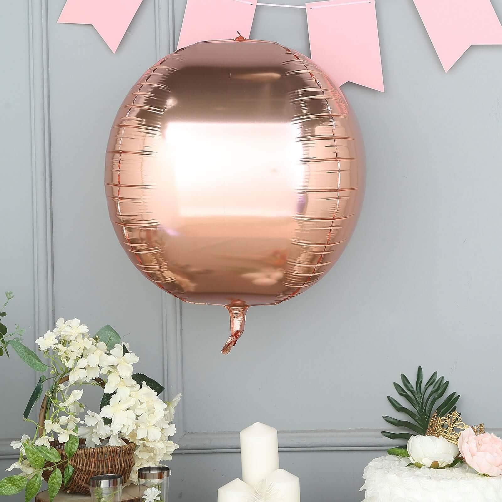 Efavormart 2 Pack 18 Inch Rose Gold Aluminum Foil Balloons - 4D Mylar Round Sphere Balloons for Birthday Party, Wedding, Baby Shower & Anniversary Decorations
