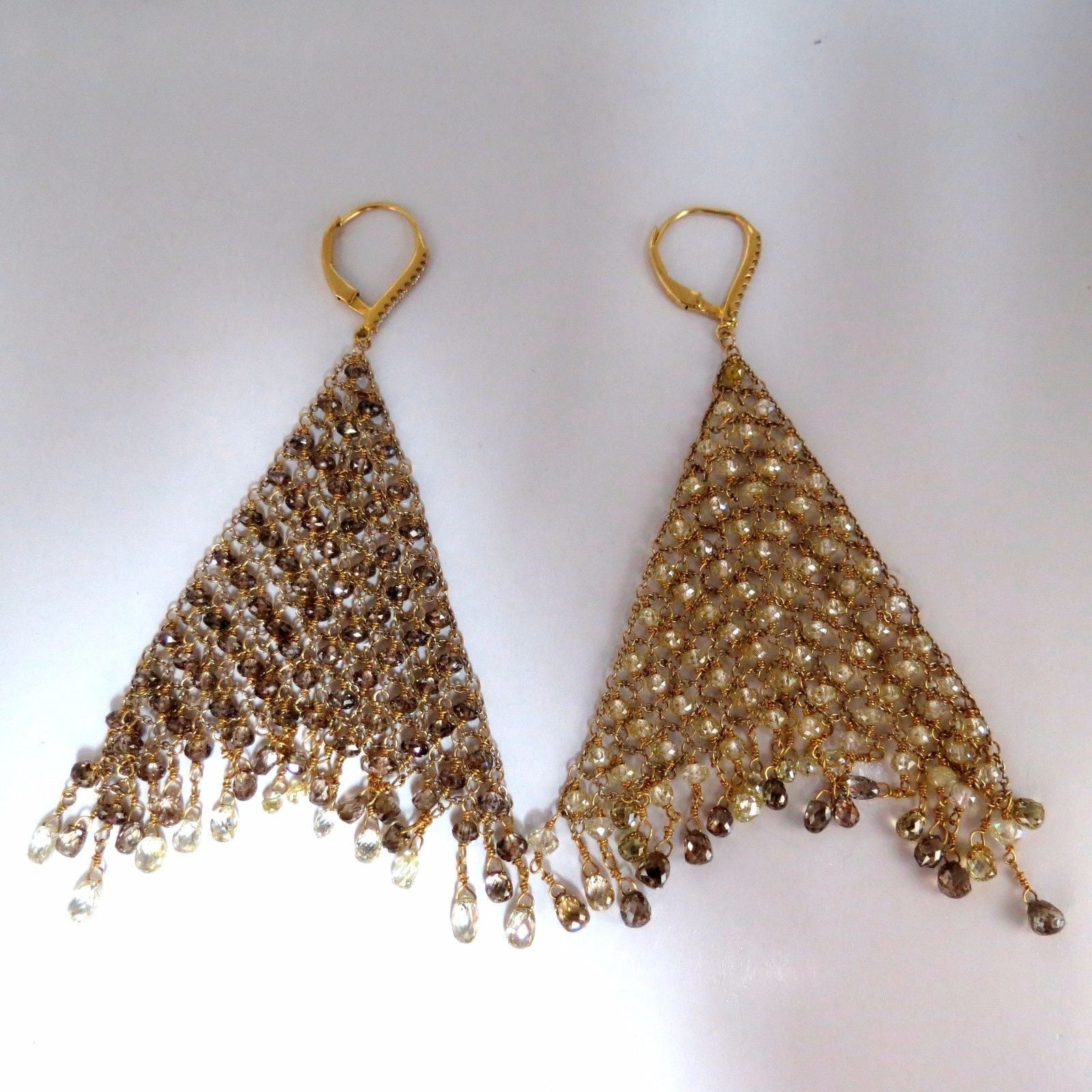 28.15ct Natural Fancy Color Briolette Diamond Dangle Earrings in 18kt Gold - Elegant Wedding & Evening Party Jewelry for Women
